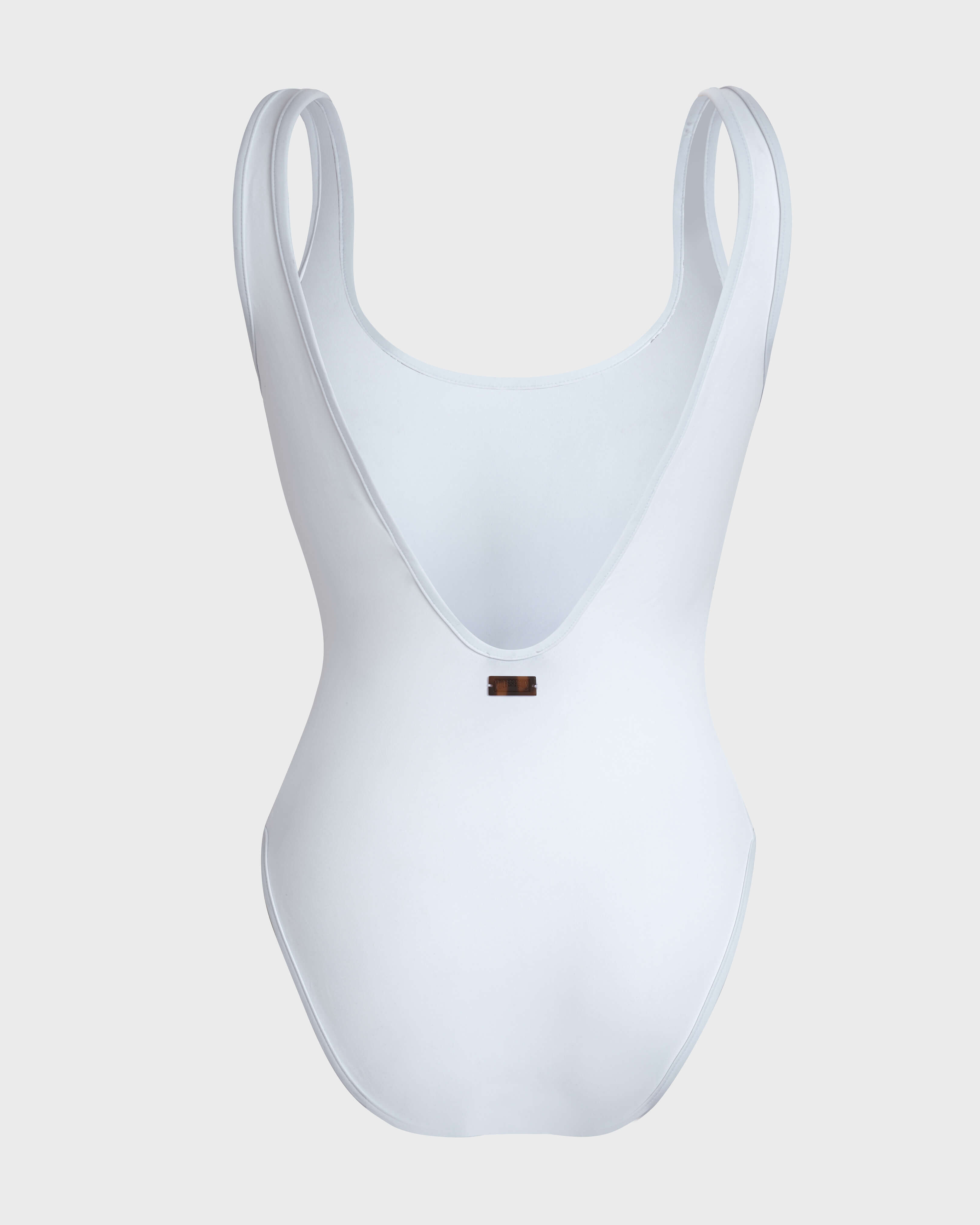 Women One-piece swimsuit Embroidered Flowers WHITE back view