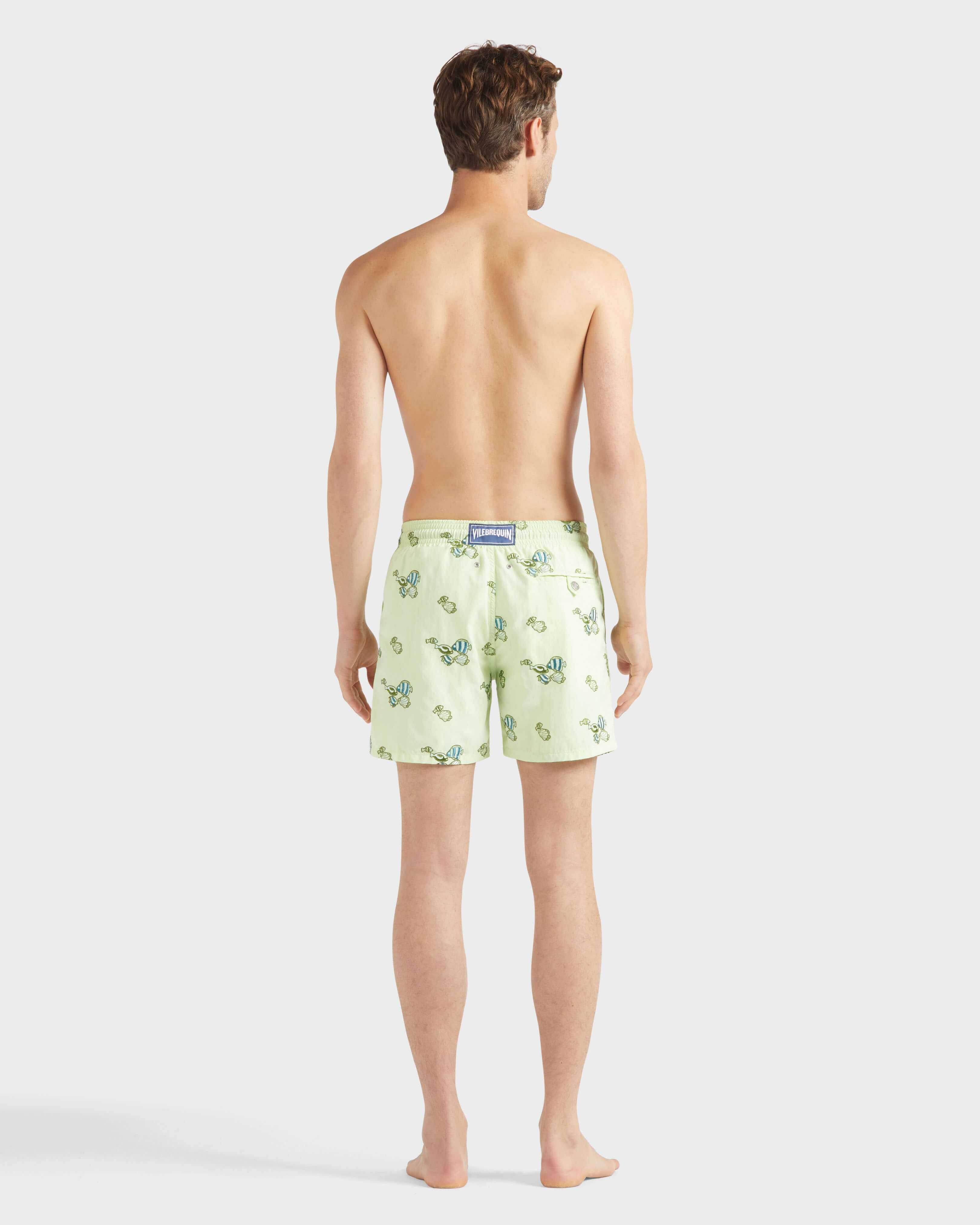 Men Swim trunks Embroidered Fishy Vibes MACAROON backworn view