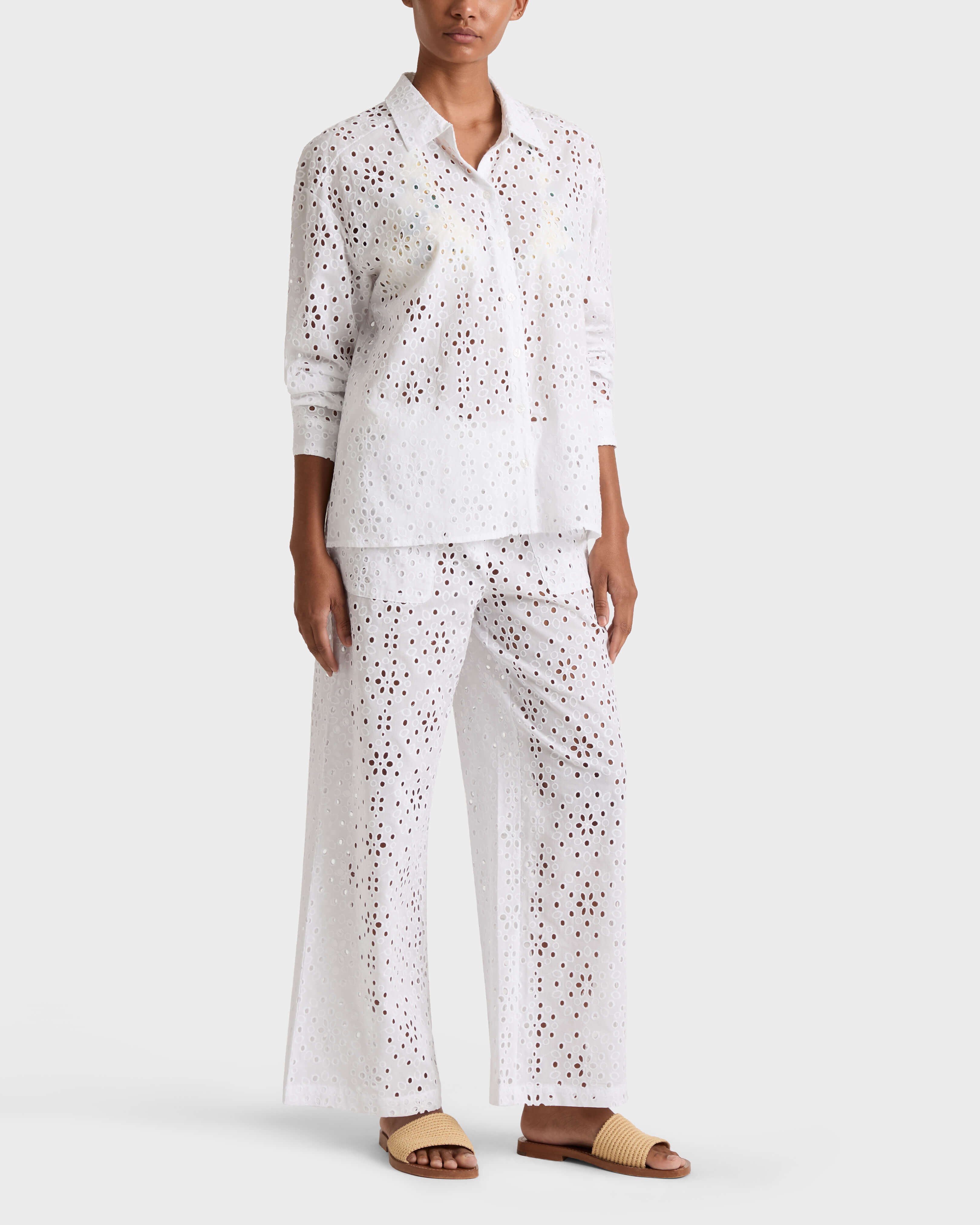 Pantaloni fluidi in pizzo sangallo floreale donna BIANCO supp1 view