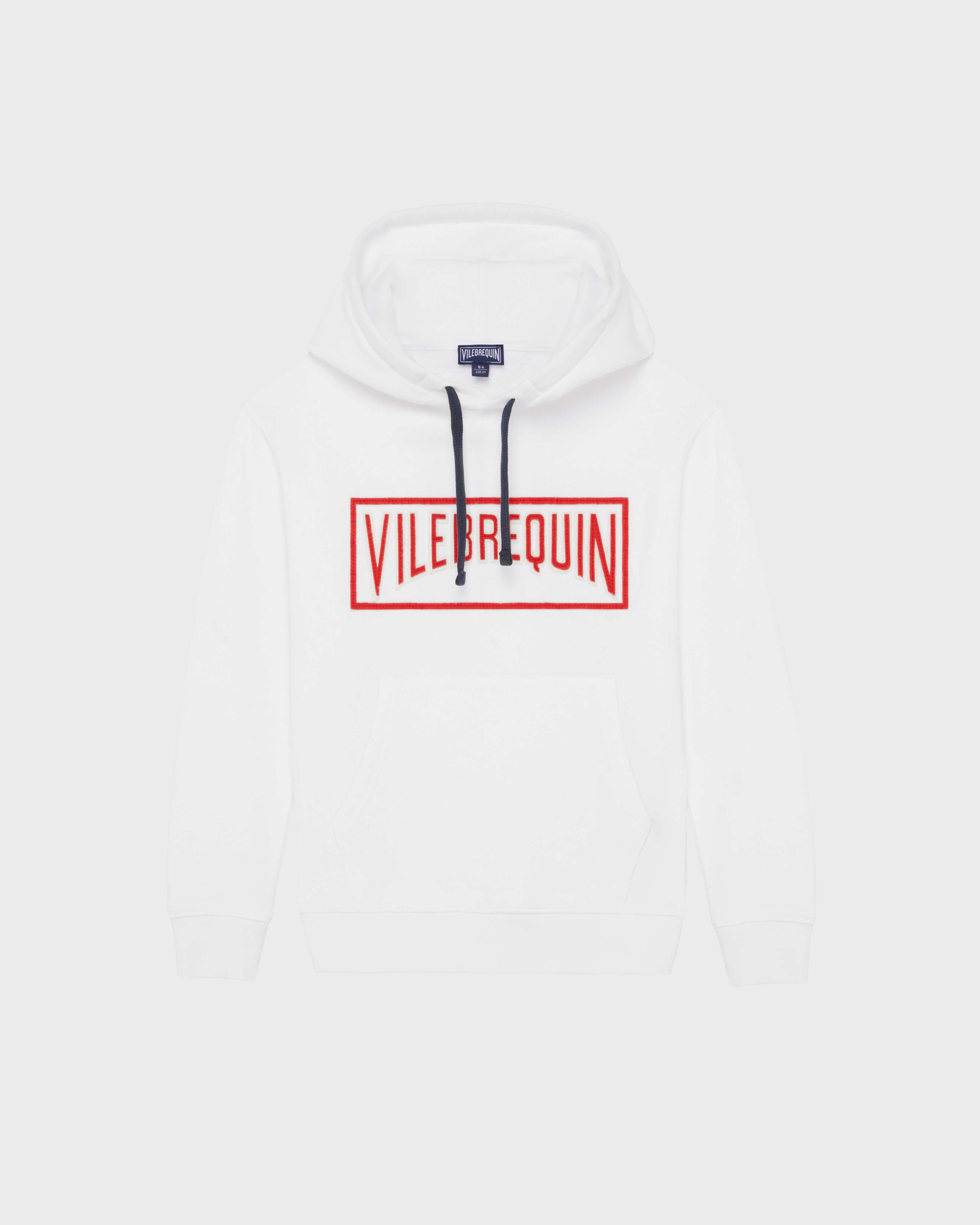 Boys Organic Cotton Hoodie Sweatshirt Stitched Logo WHITE front view