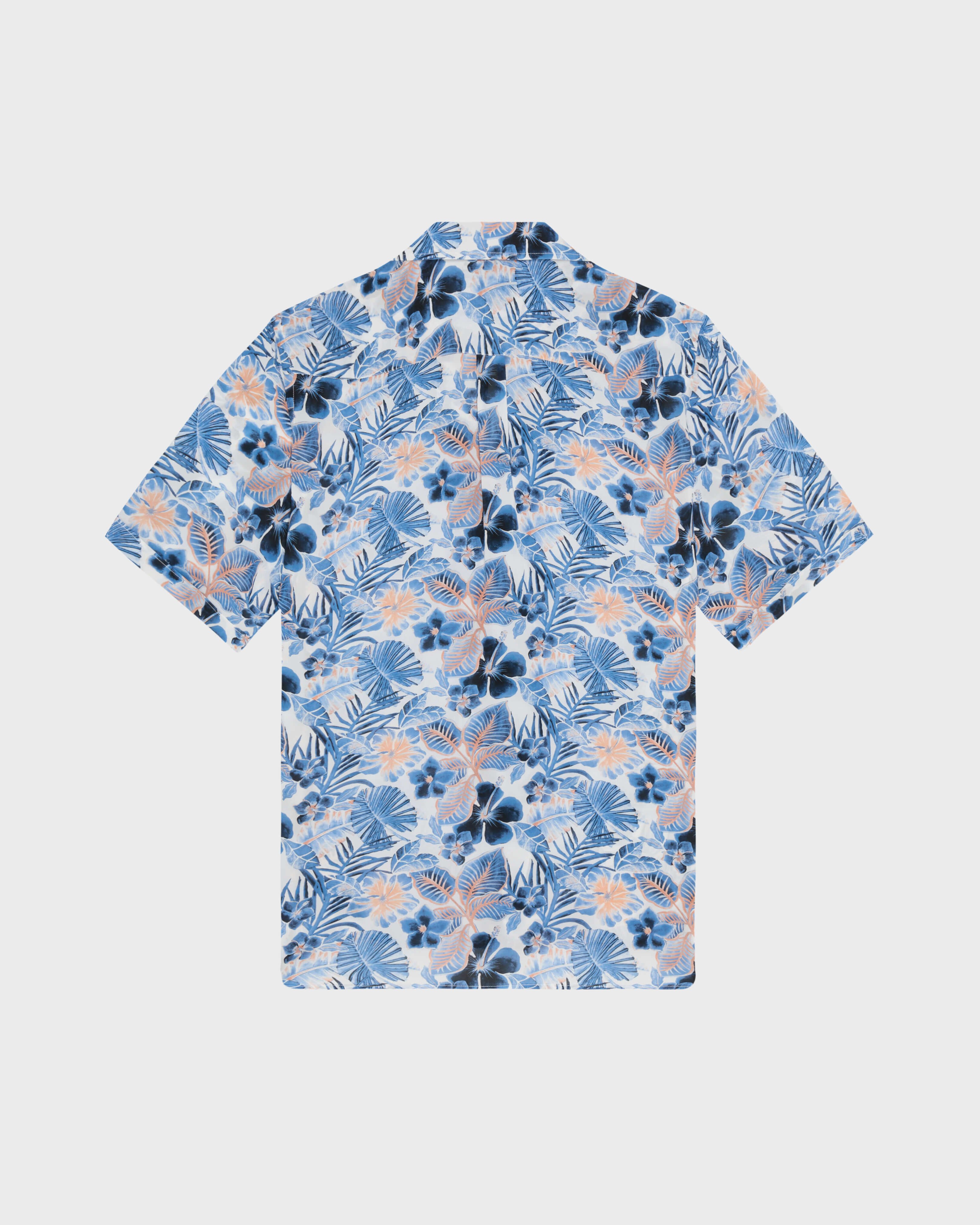 Camisa de bolos de viscosa con estampado Island Flowers para hombre BLANCO back view