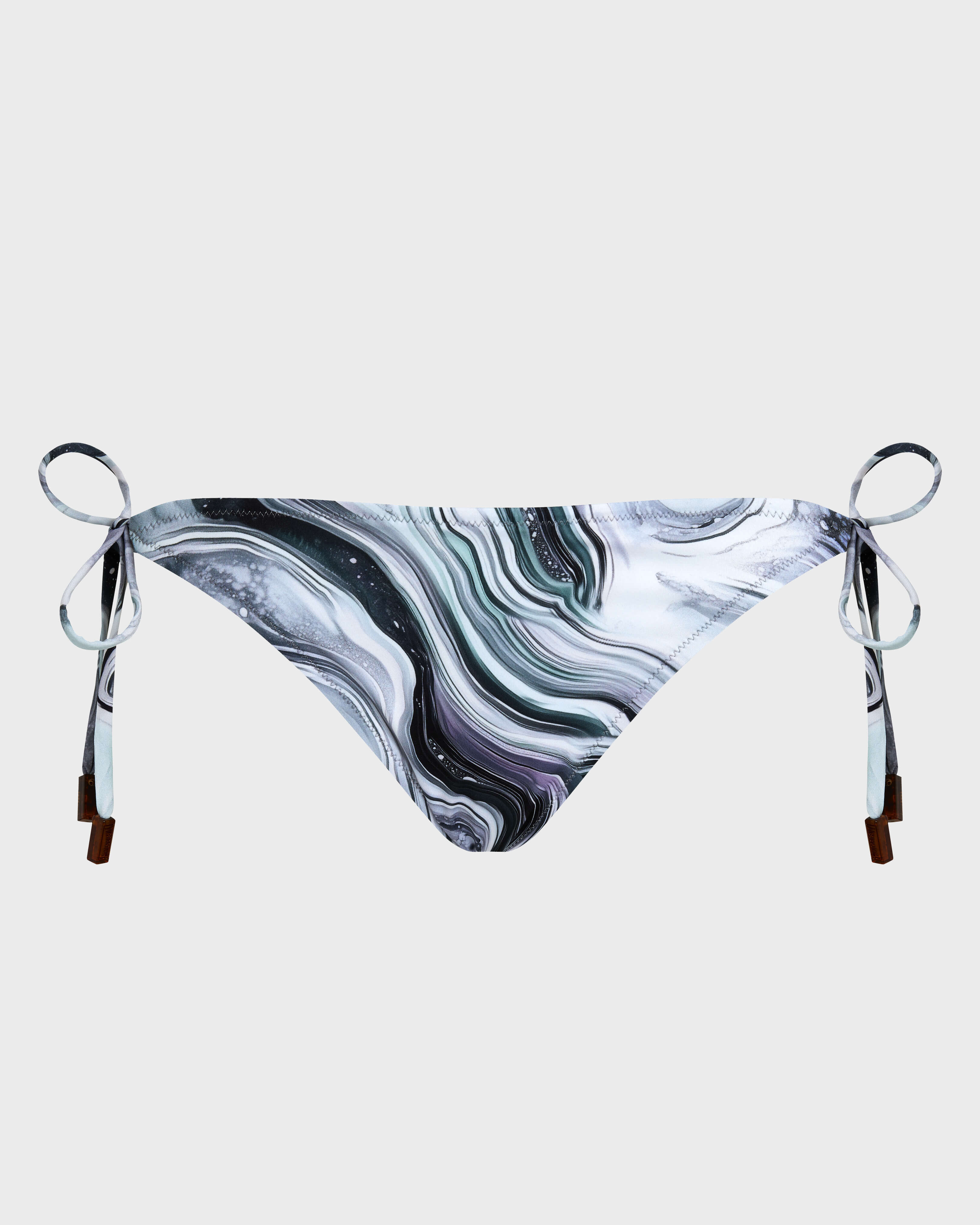 Women Side Tie Bikini Bottom Marble WHITE front view