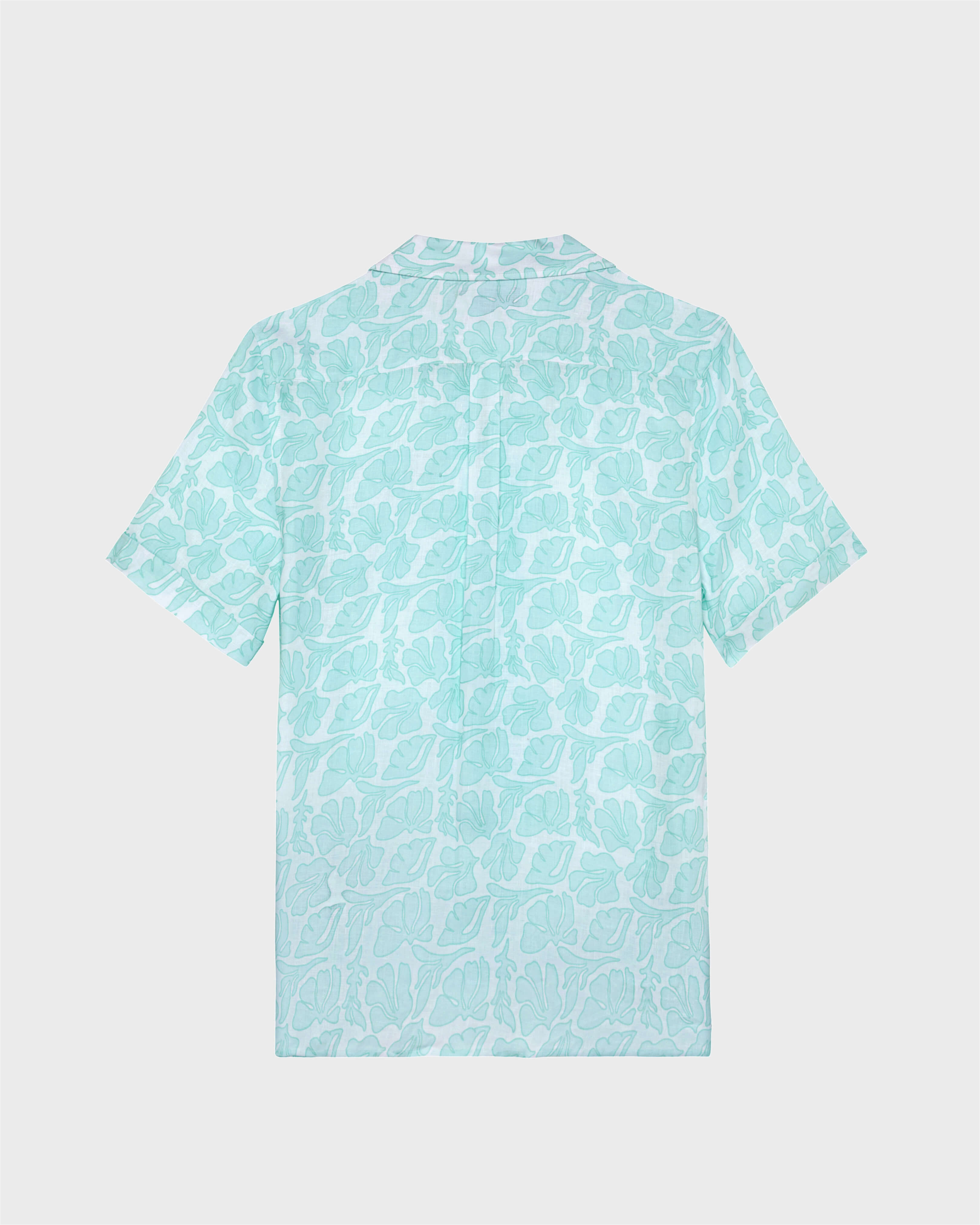 Men bowling Linen Shirt Seashells WHITE back view