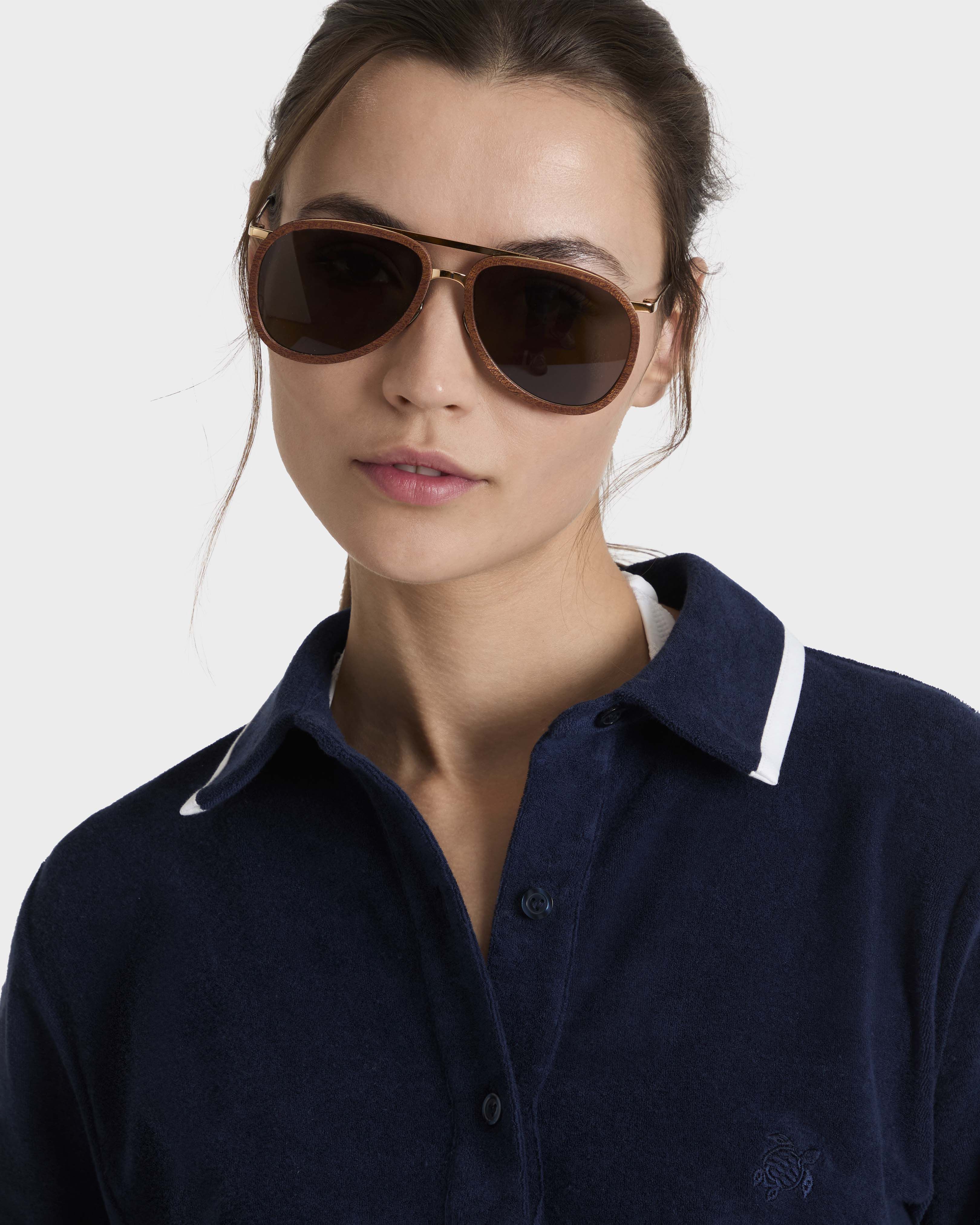 Mahoganywood Aviator Sunglasses PINK GOLDEN frontworn view