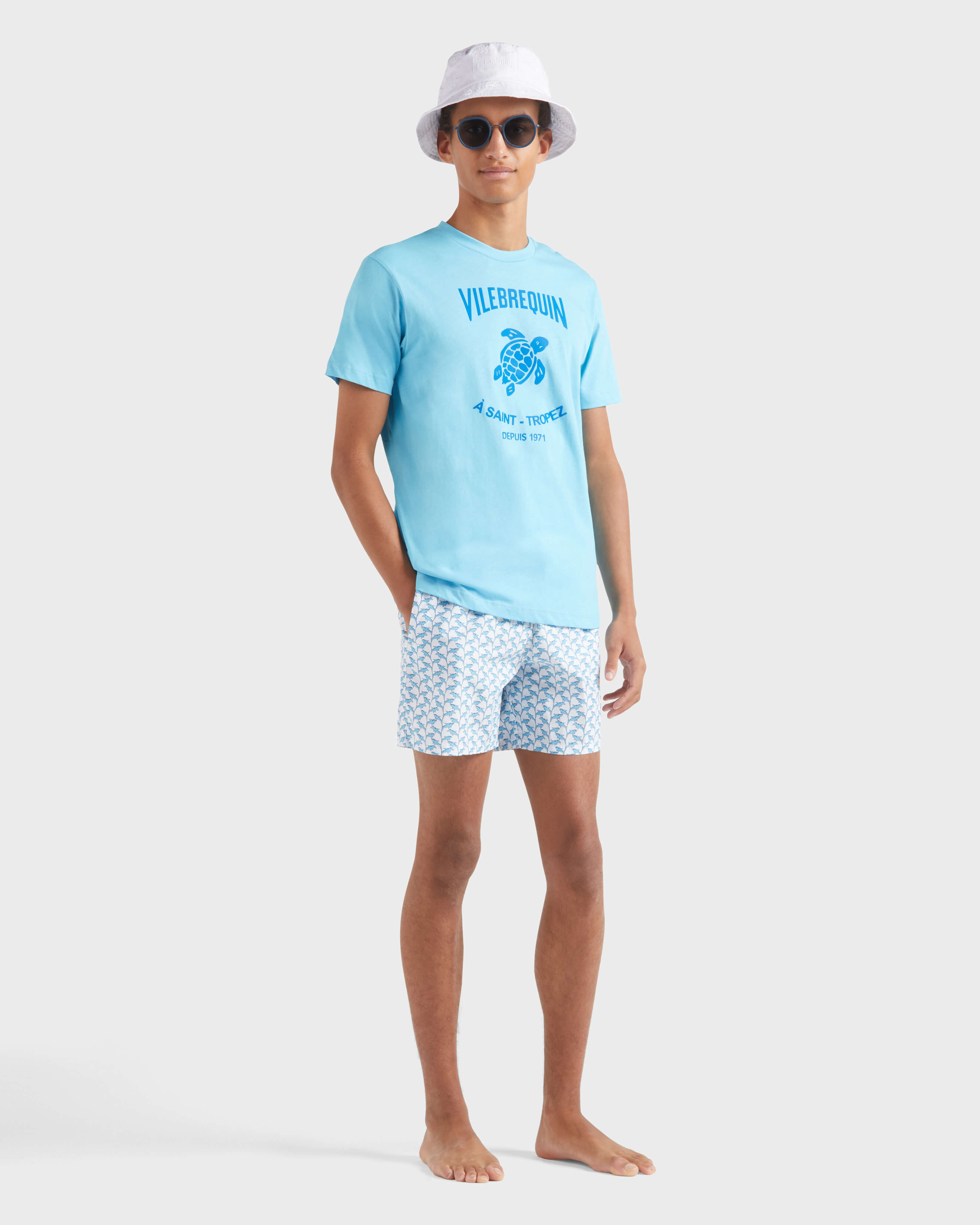 Men Cotton T-shirt Contrasted Placed Gomy Logo BLUE TOPAZ supp1 view