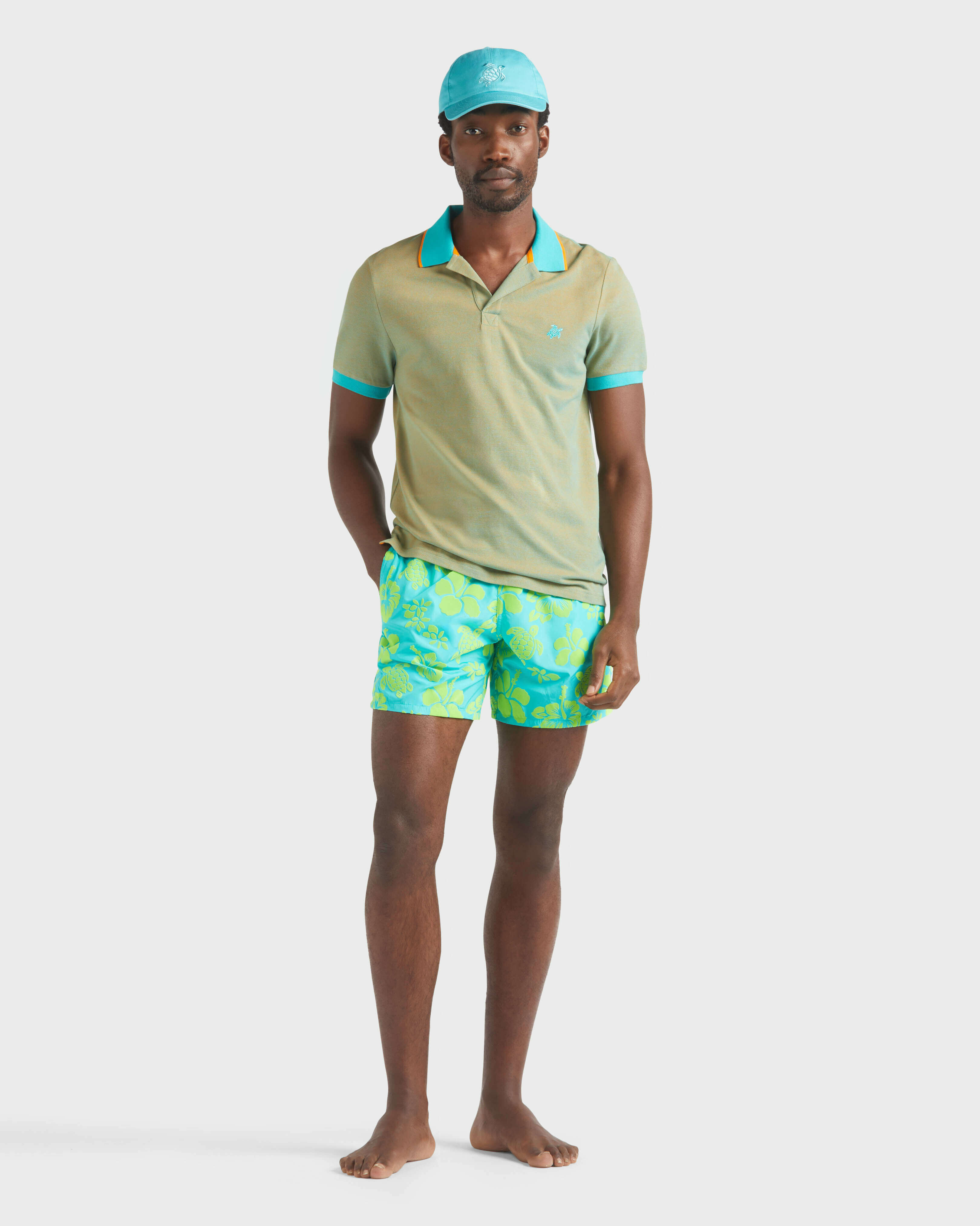 Men Ultra-light and packable Flocked Swim Shorts Tropical Turtle DISCO GREEN supp1 view