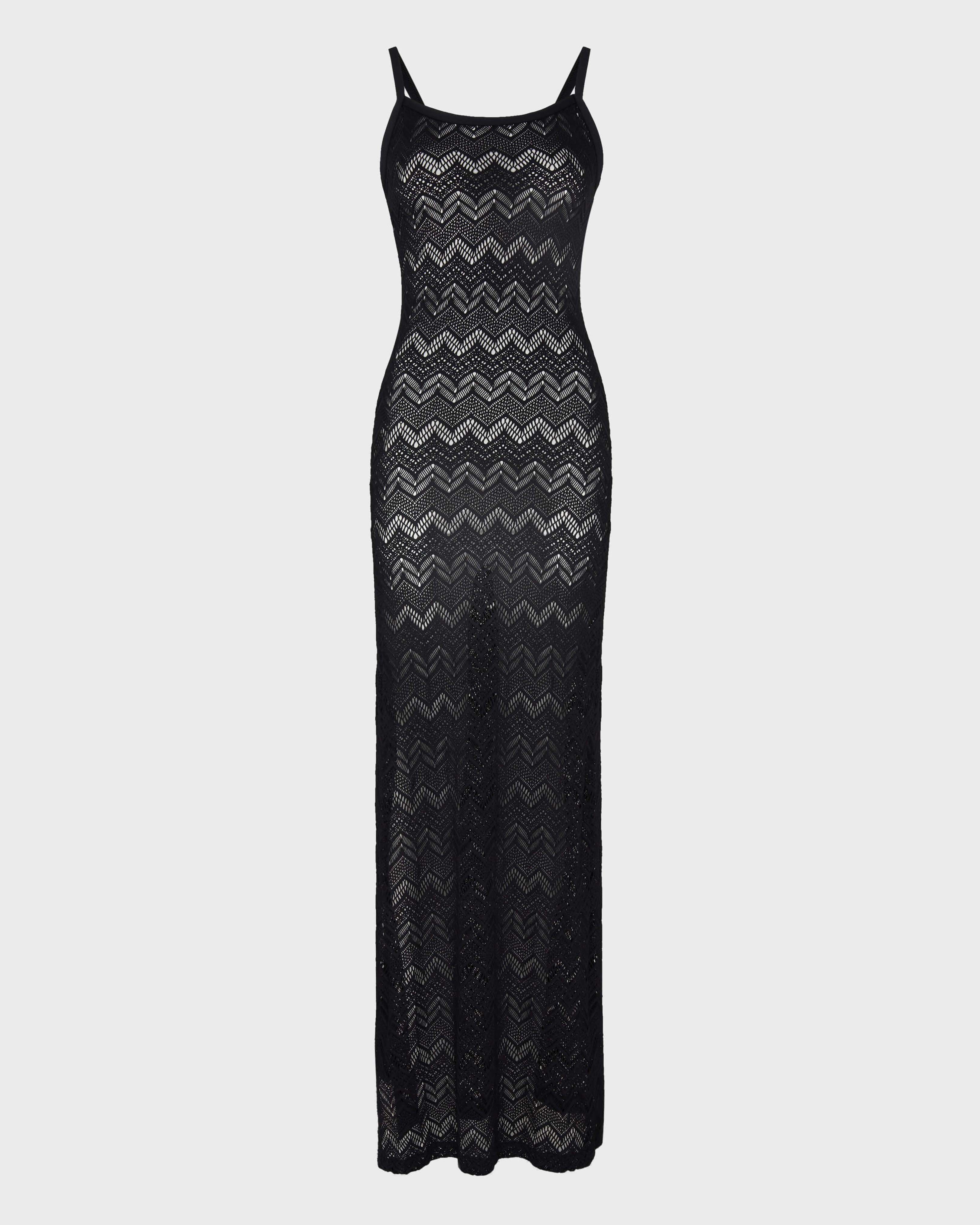 Vestido largo de malla para mujer NEGRO front view