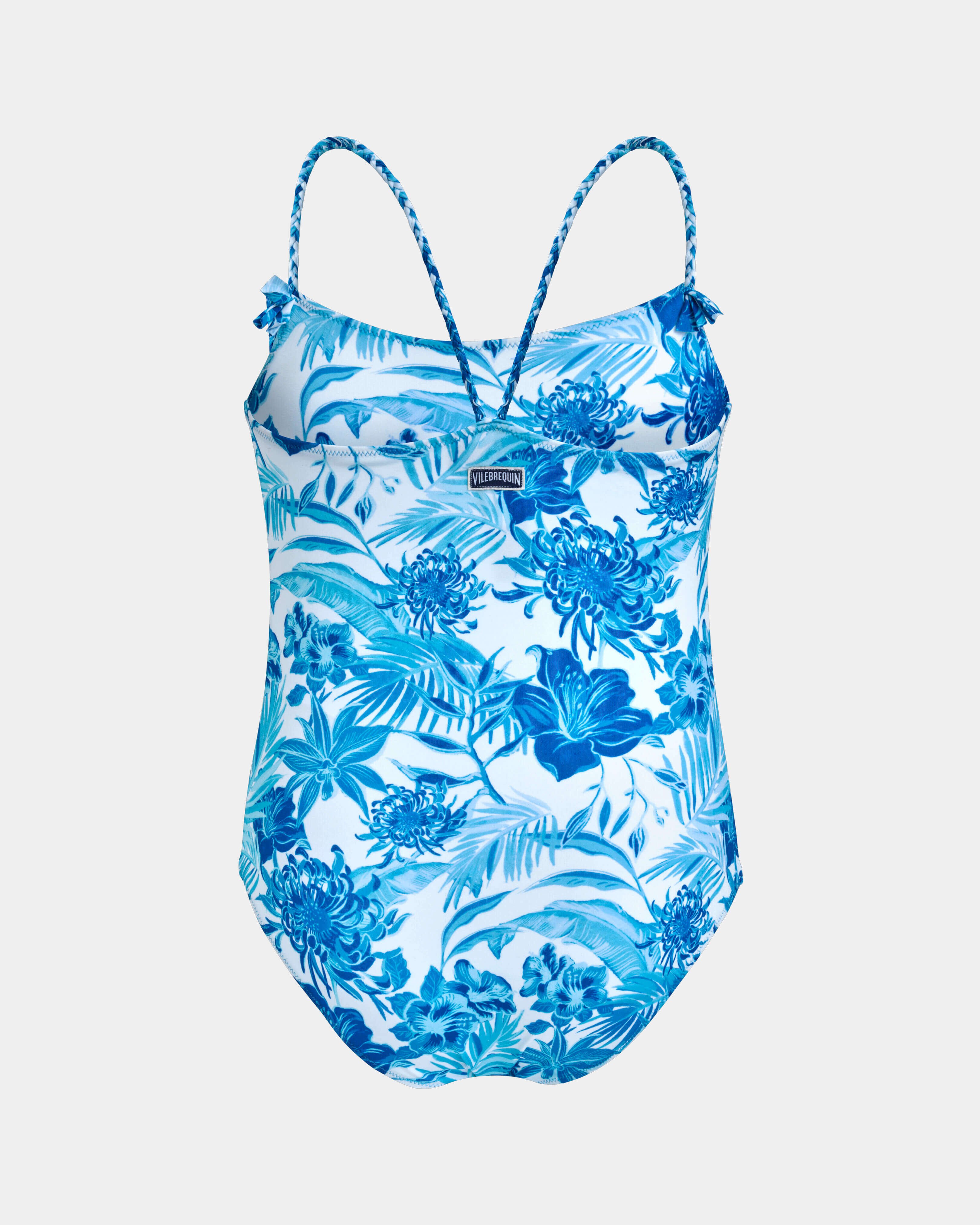 Girls One-piece Swimsuit Tahiti Flowers WHITE back view