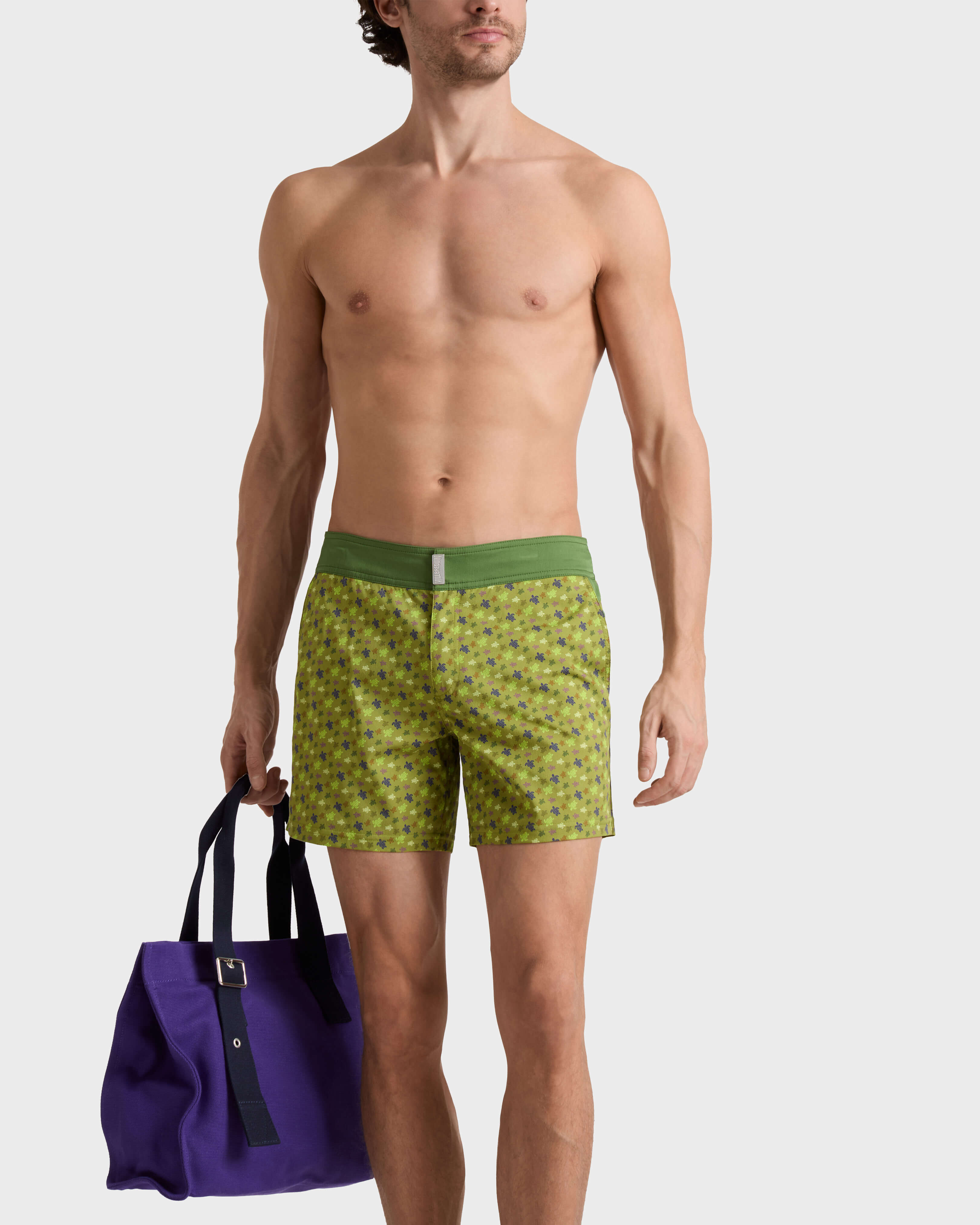 Maillot de bain court stretch ceinture plate homme Micro Ronde des Tortues ABSYNTHE frontworn view