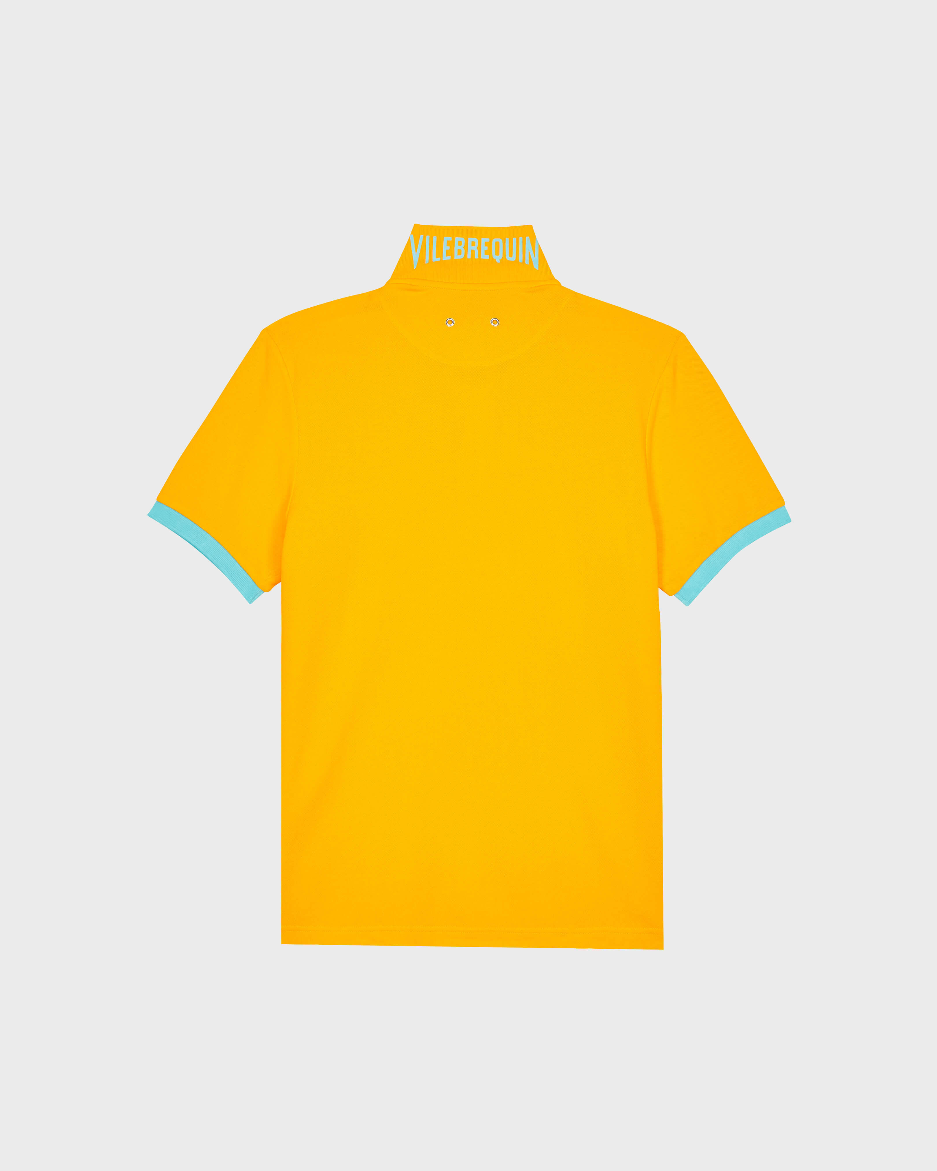 Polo en piqué de algodón de color liso para hombre YELLOW back view