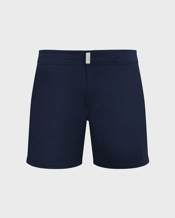 Vilebrequin - Men Stretch Short Swim Shorts Flat Belt Solid - Swimwear - Merise - Blue - Size XS