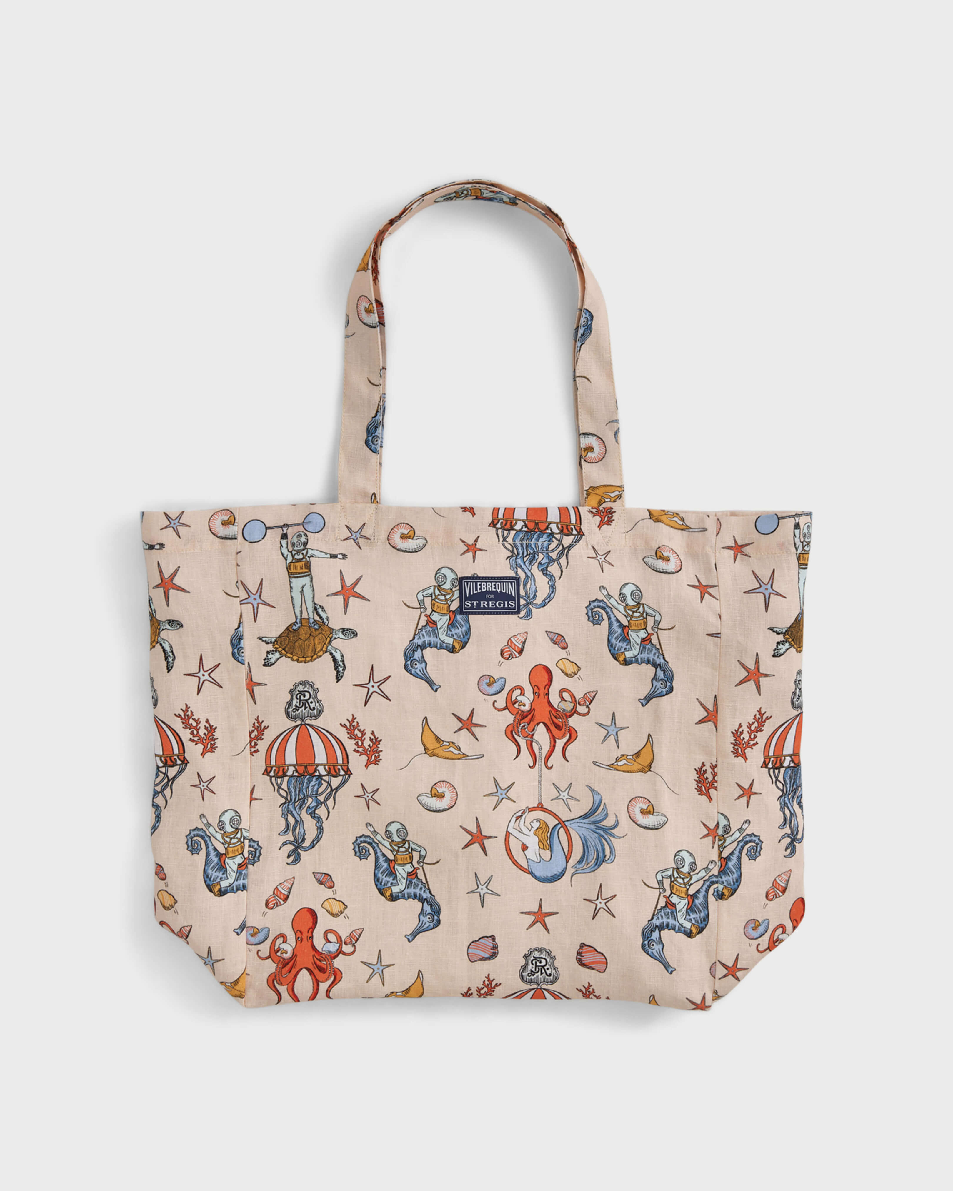 Linen Tote Bag Aqua Circus - Vilebrequin for St.Regis Longboat Key PINK CHAMPAGNE front view