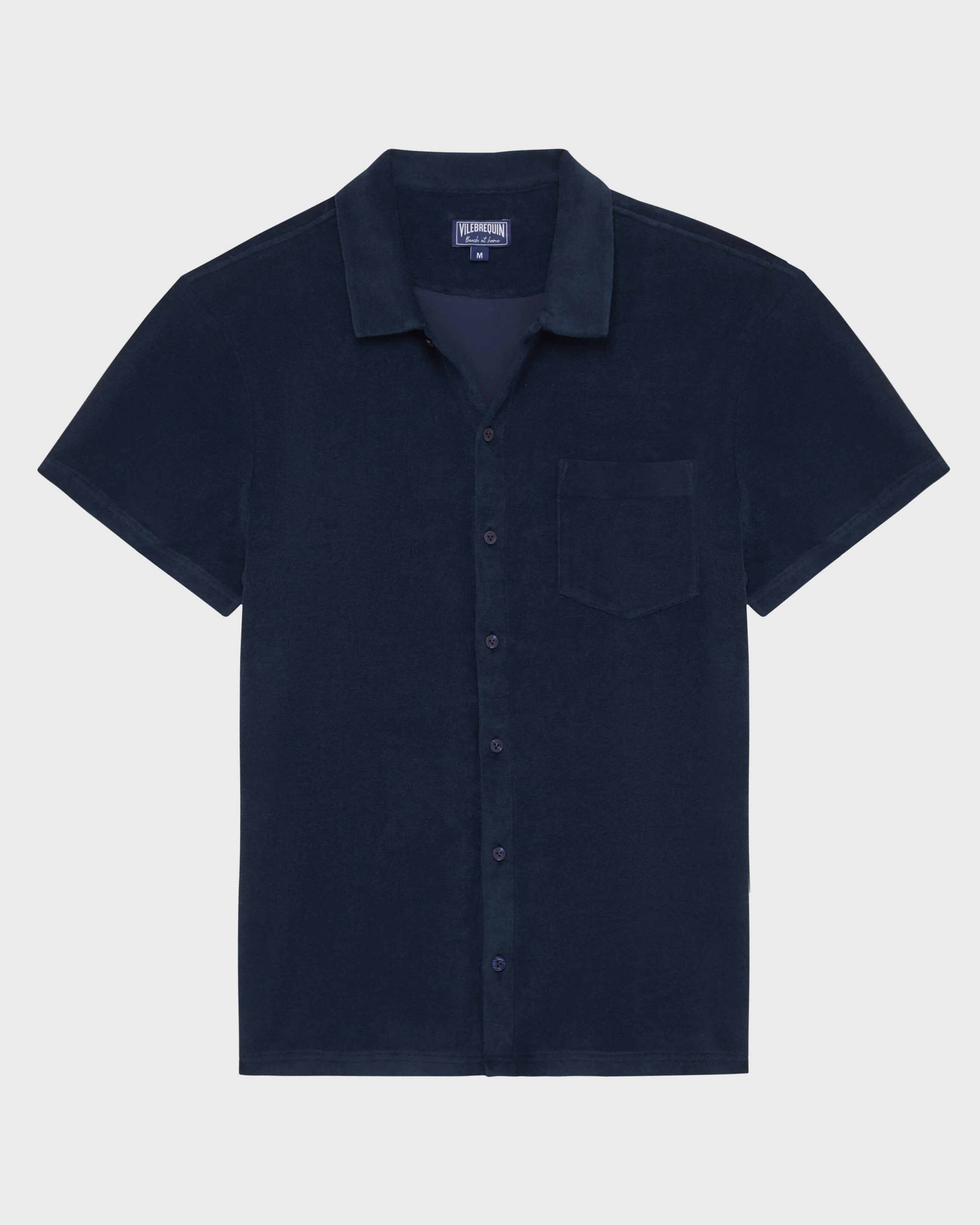 Camisa de bolos en algodón de color liso unisex AZUL MARINO front view