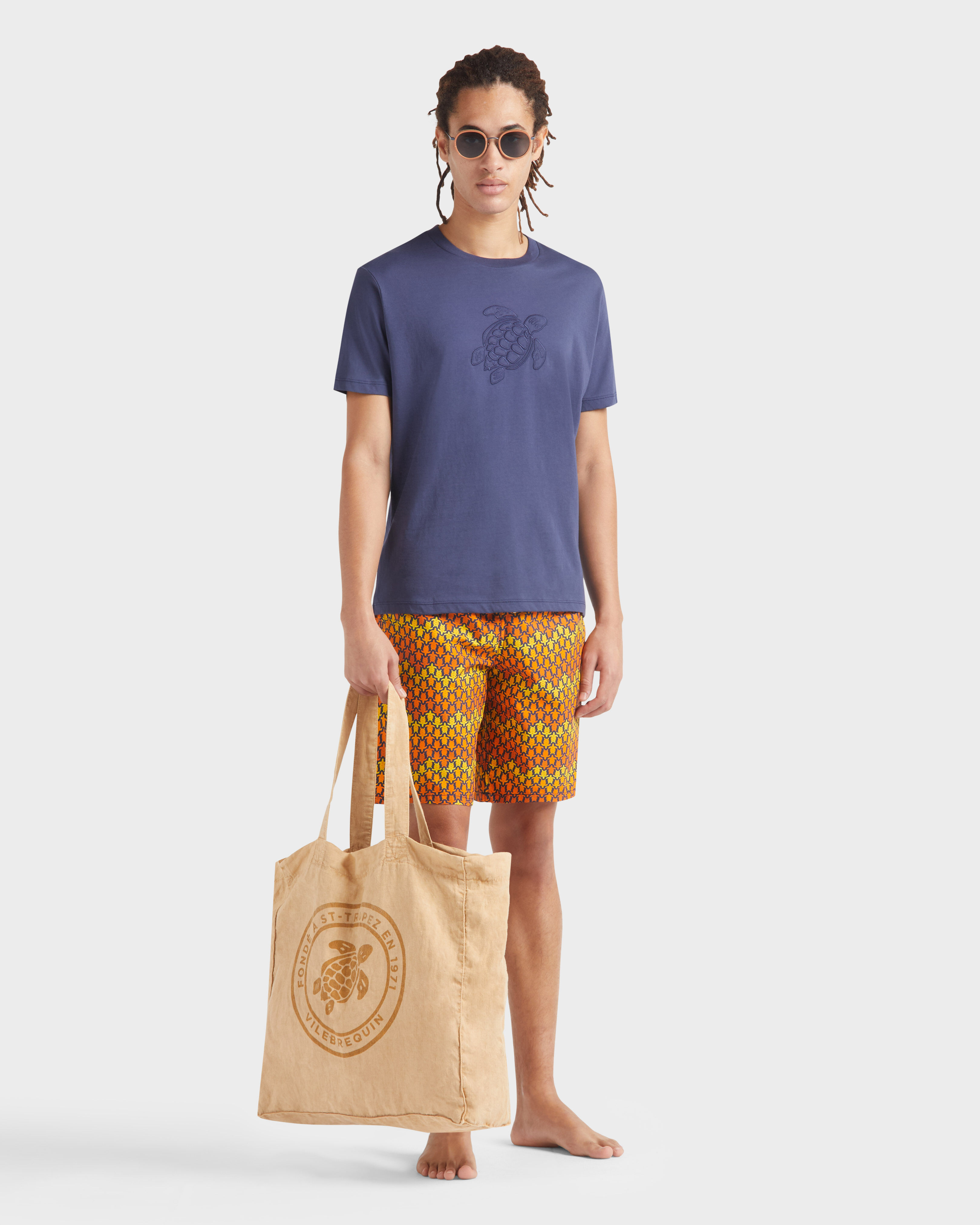 Men Cotton T-shirt Embroidered tone on tone Turtle NAVY supp1 view