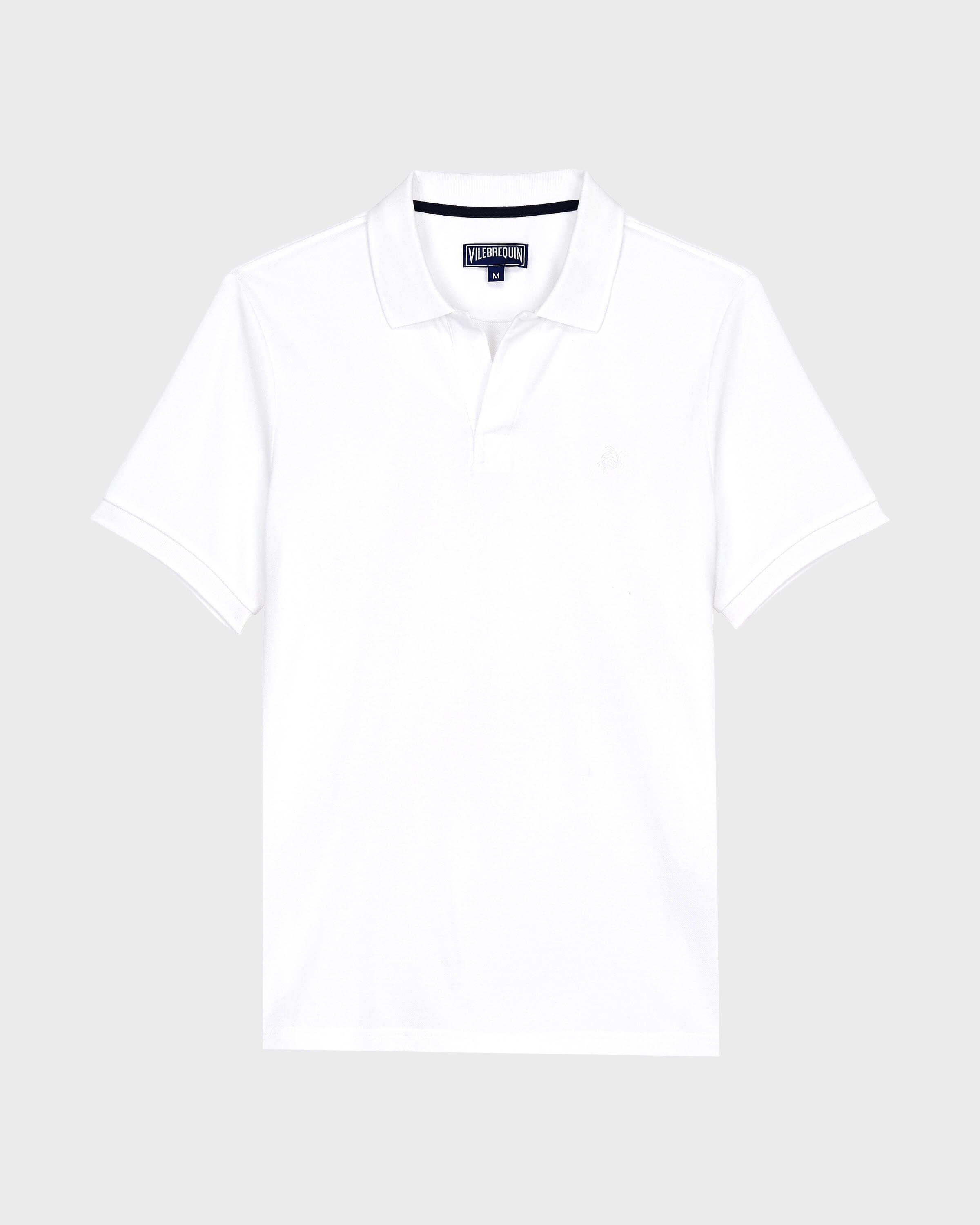 Men Organic Cotton Pique Polo Shirt Solid WHITE front view