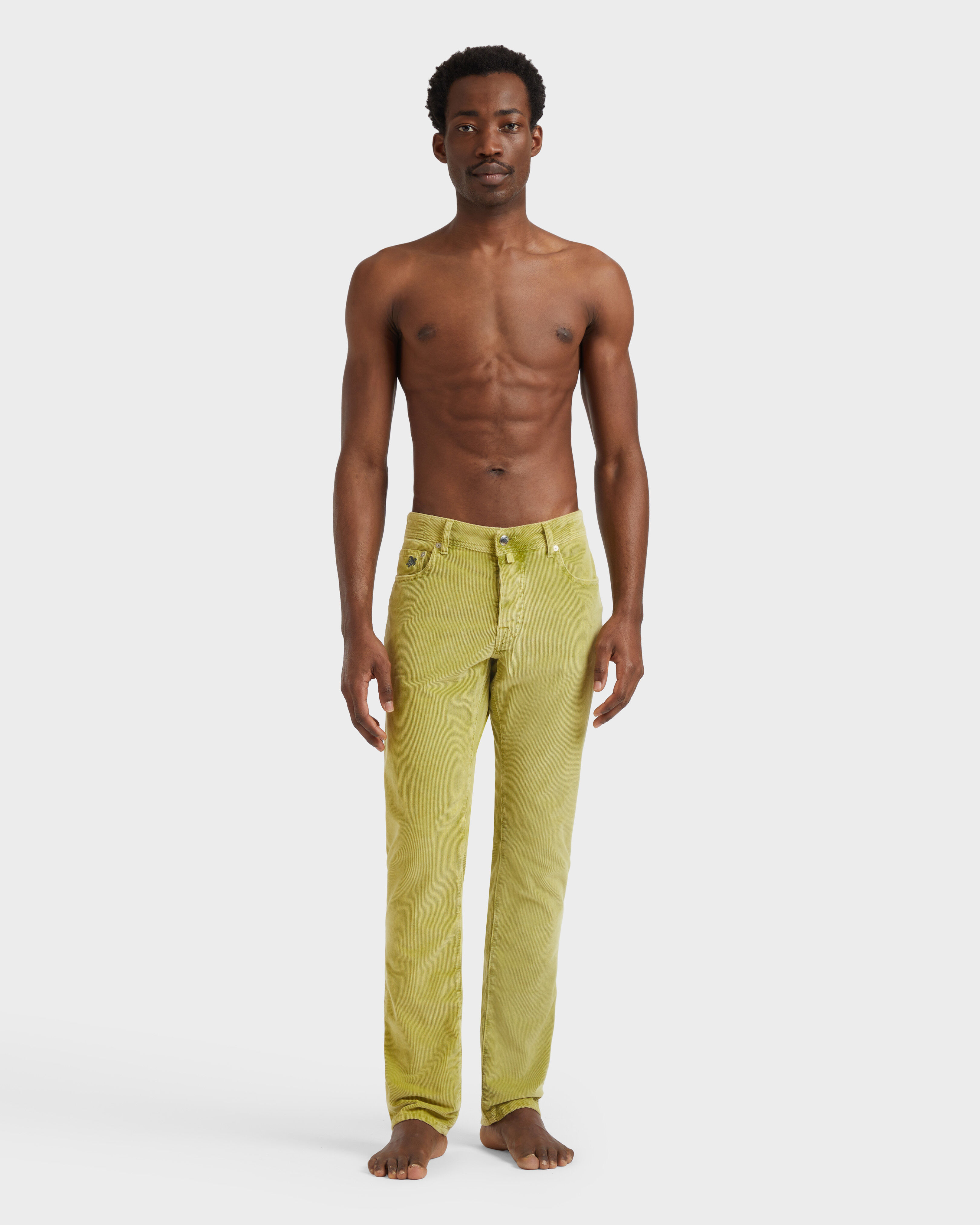 Men Vintage Faded 5-Pocket Corduroy Pants WORMWOOD frontworn view