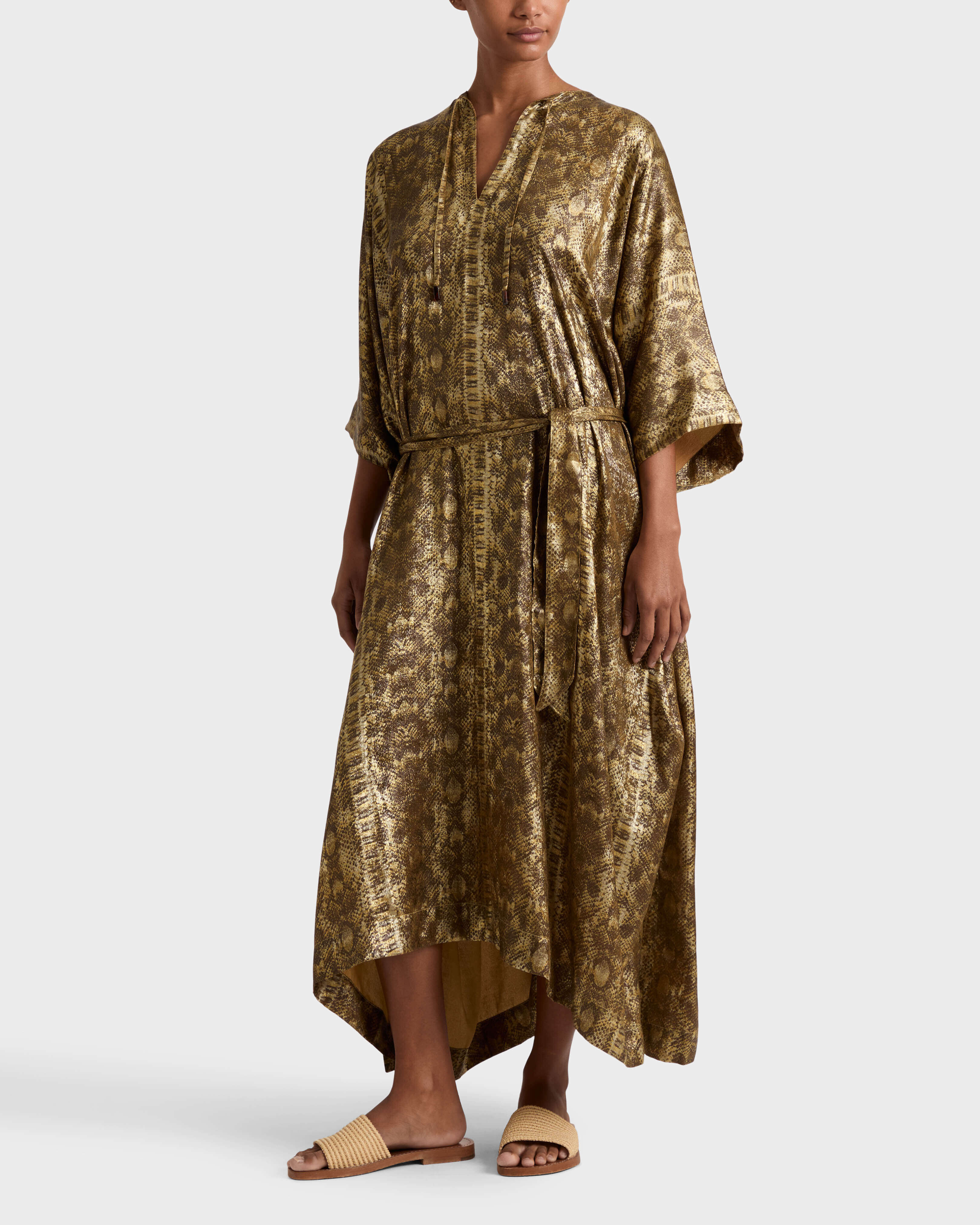 Caftan long femme Lamé Python DORE frontworn view
