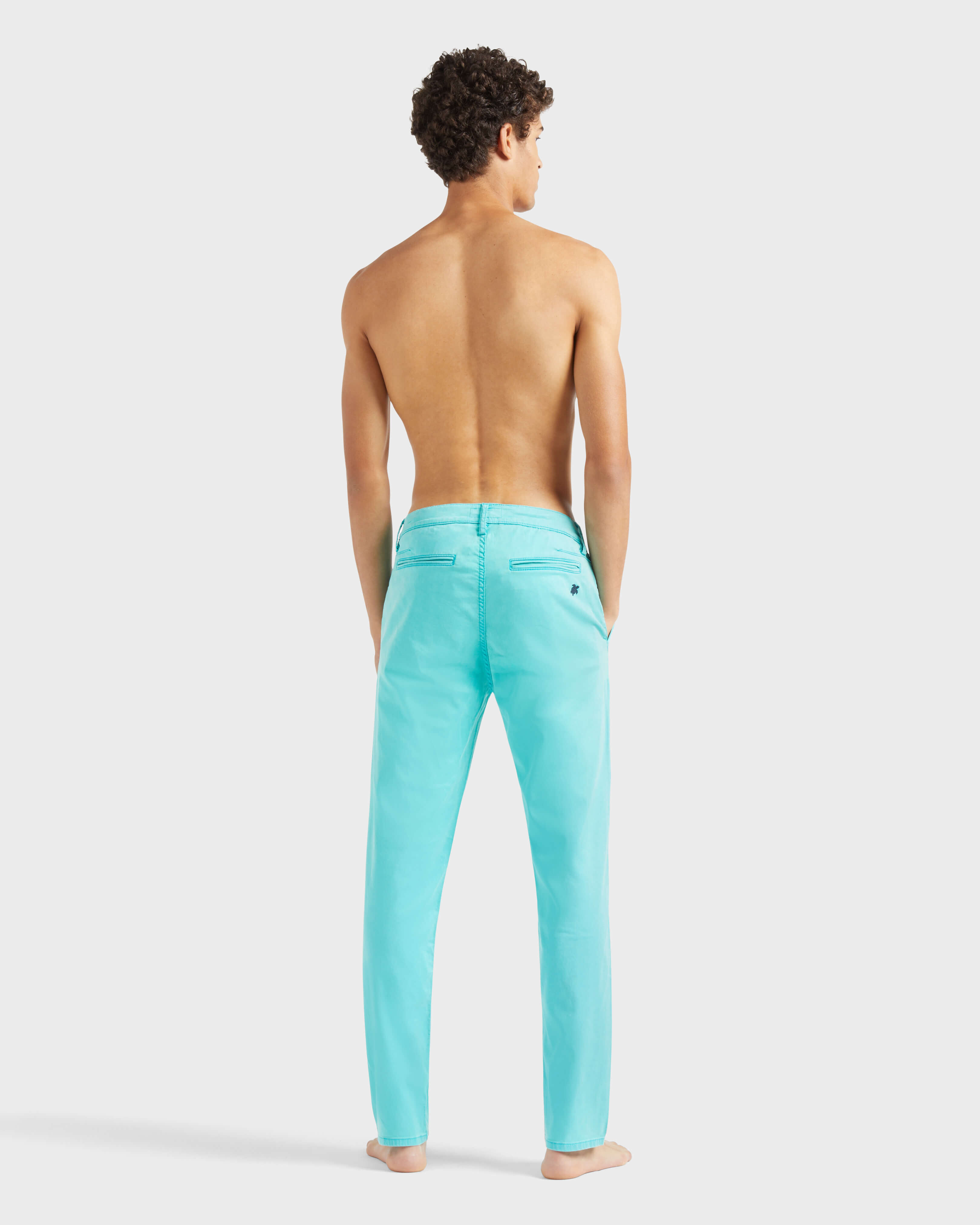 Men Tencel Satin Regular Pants DISCO GREEN backworn view