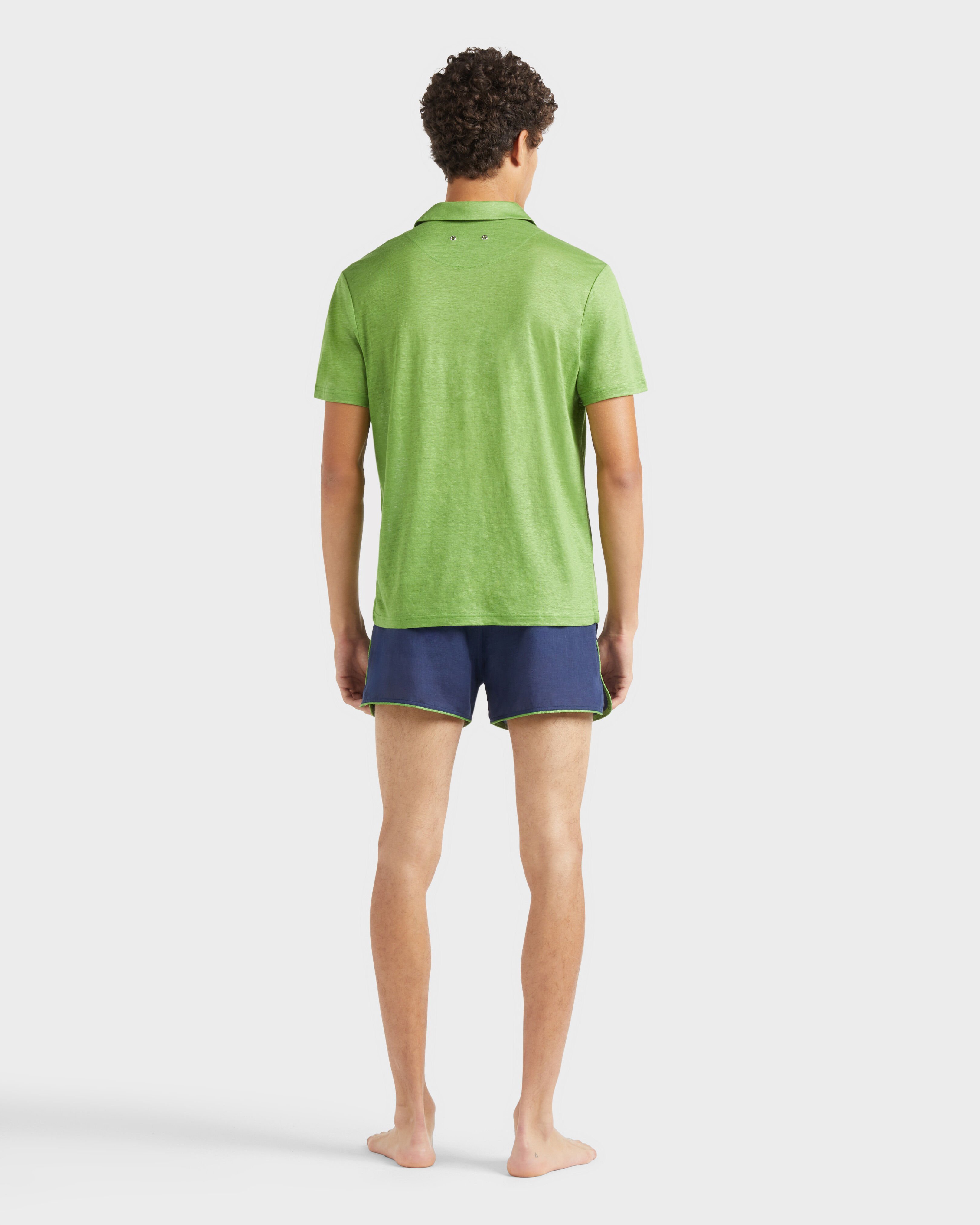 Men Linen Jersey Polo Shirt Solid CAMOUPLAGE backworn view