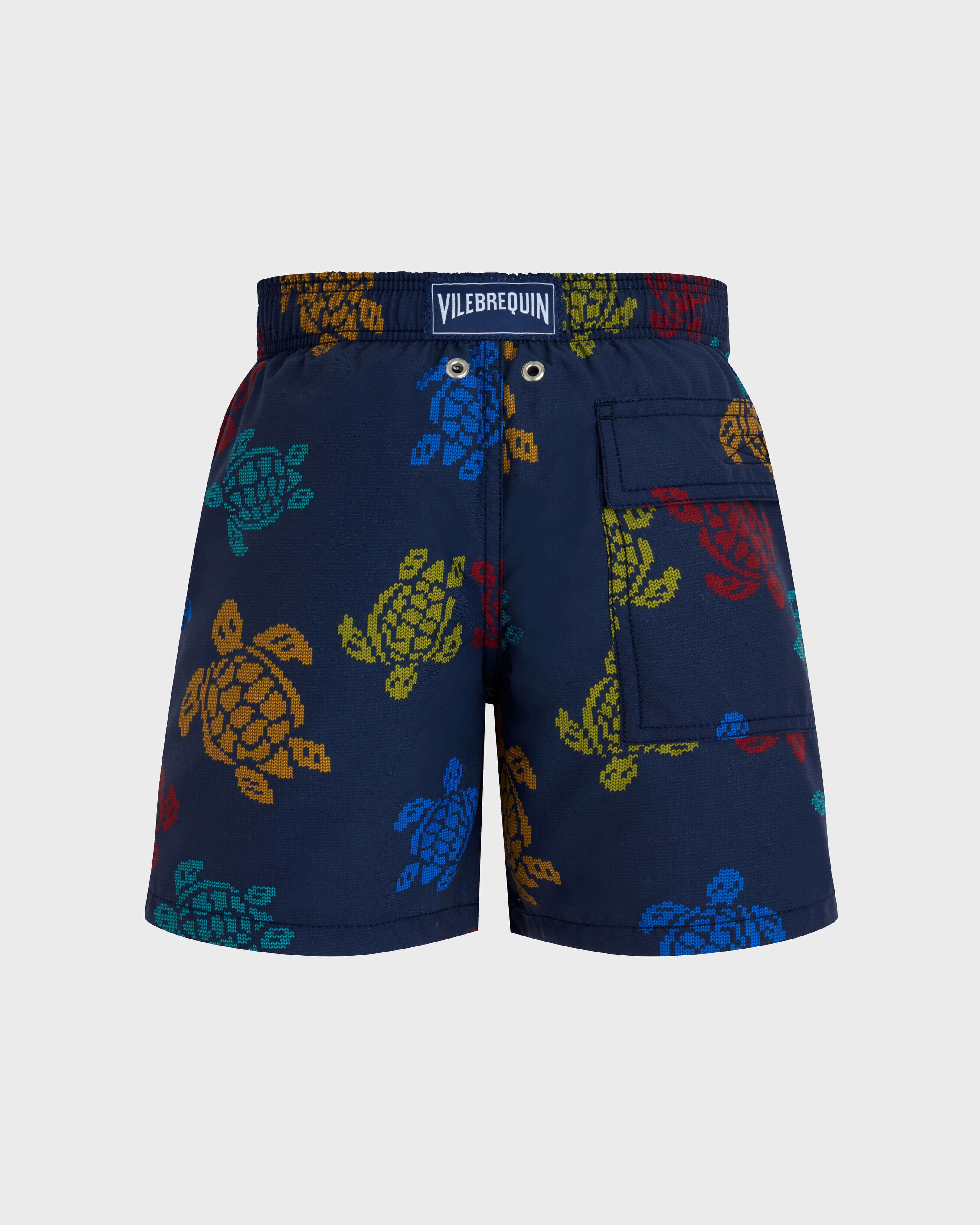 Boys Swim Trunks Ronde des Tortues Tricot - Vilebrequin x Falke NAVY back view