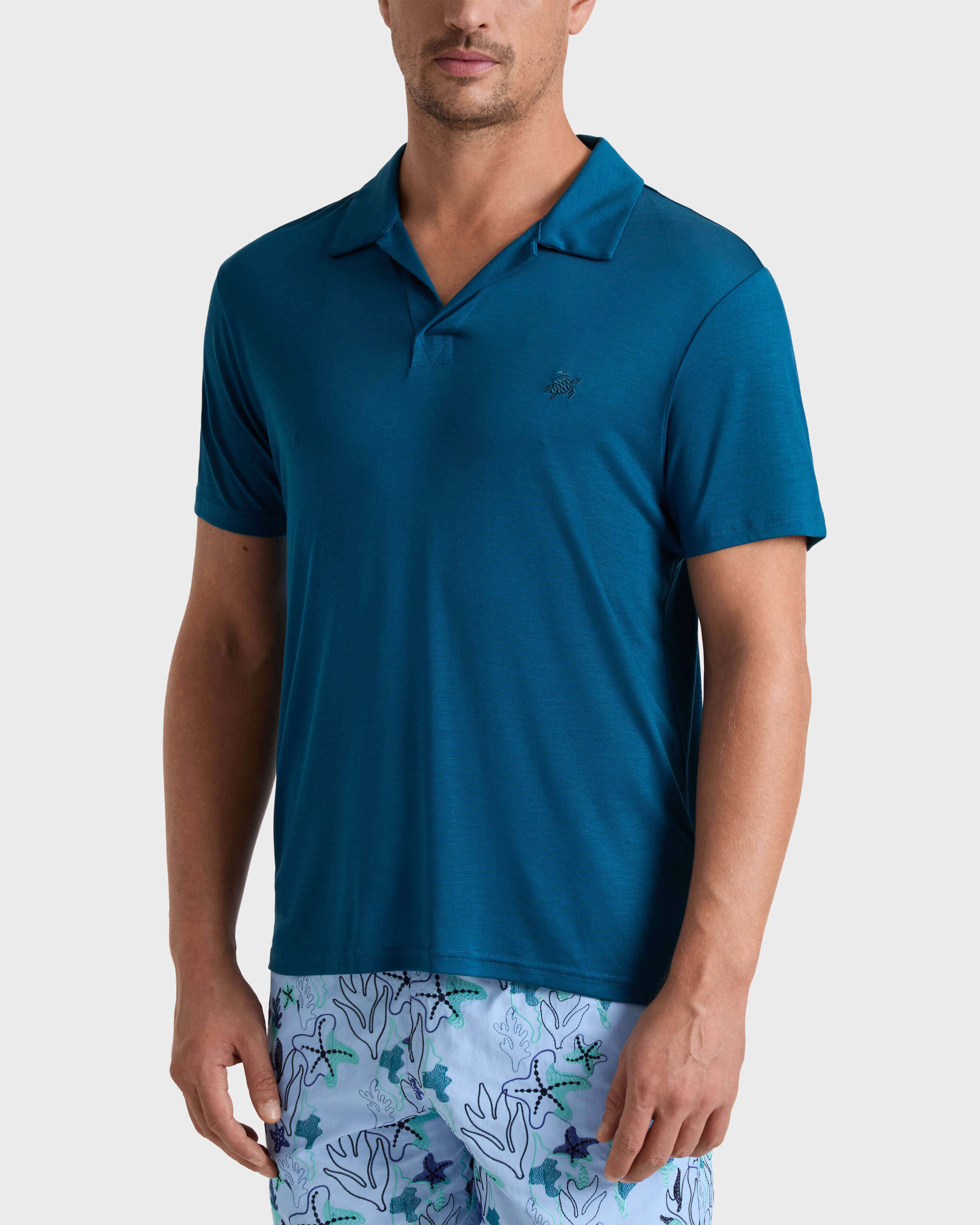 Polo en tencel homme uni PAON frontworn view