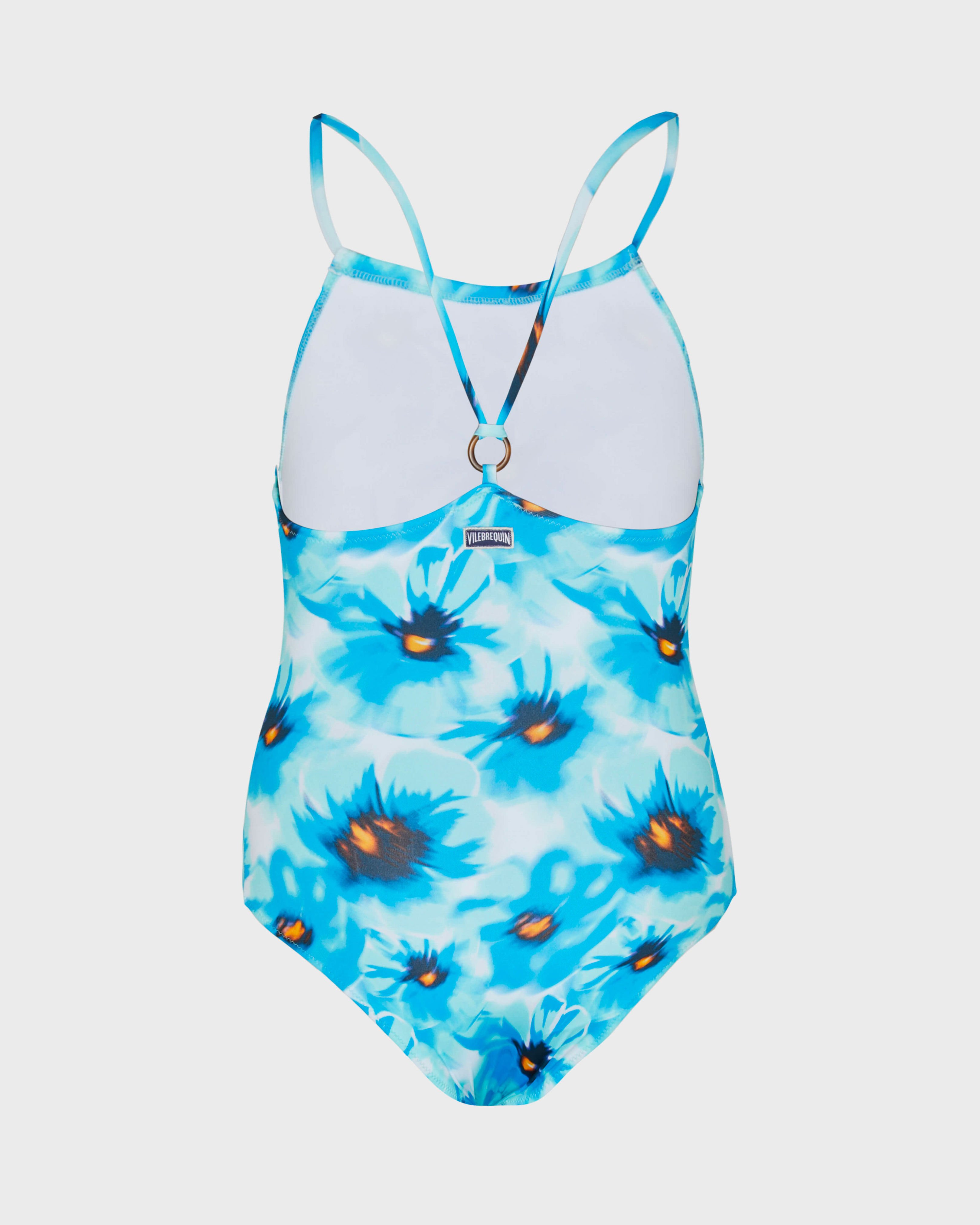 Maillot de bain une pièce fille Poppies TOPAZE BLEUE back view