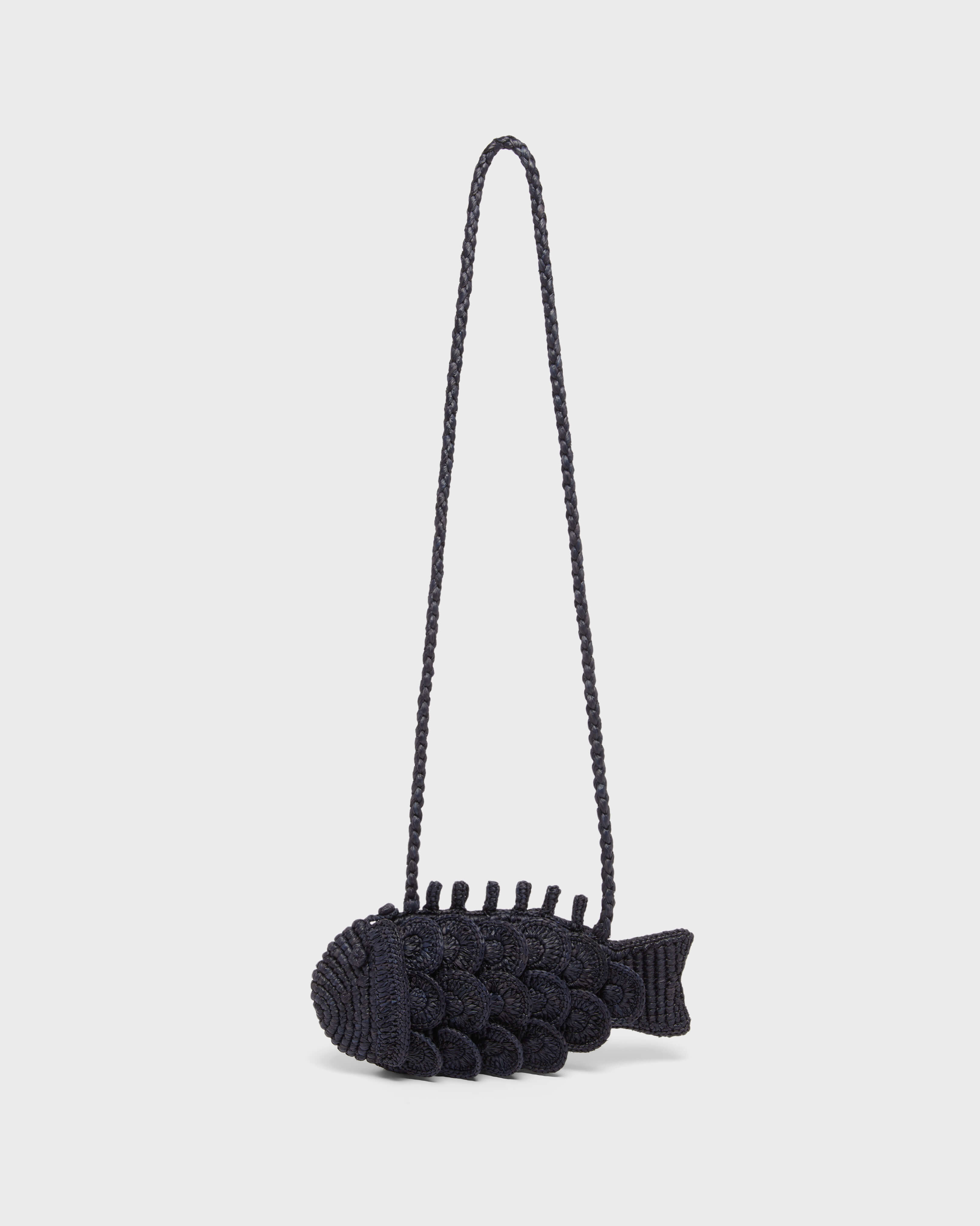 Women Raffia Small Fish Bag NAVY front view