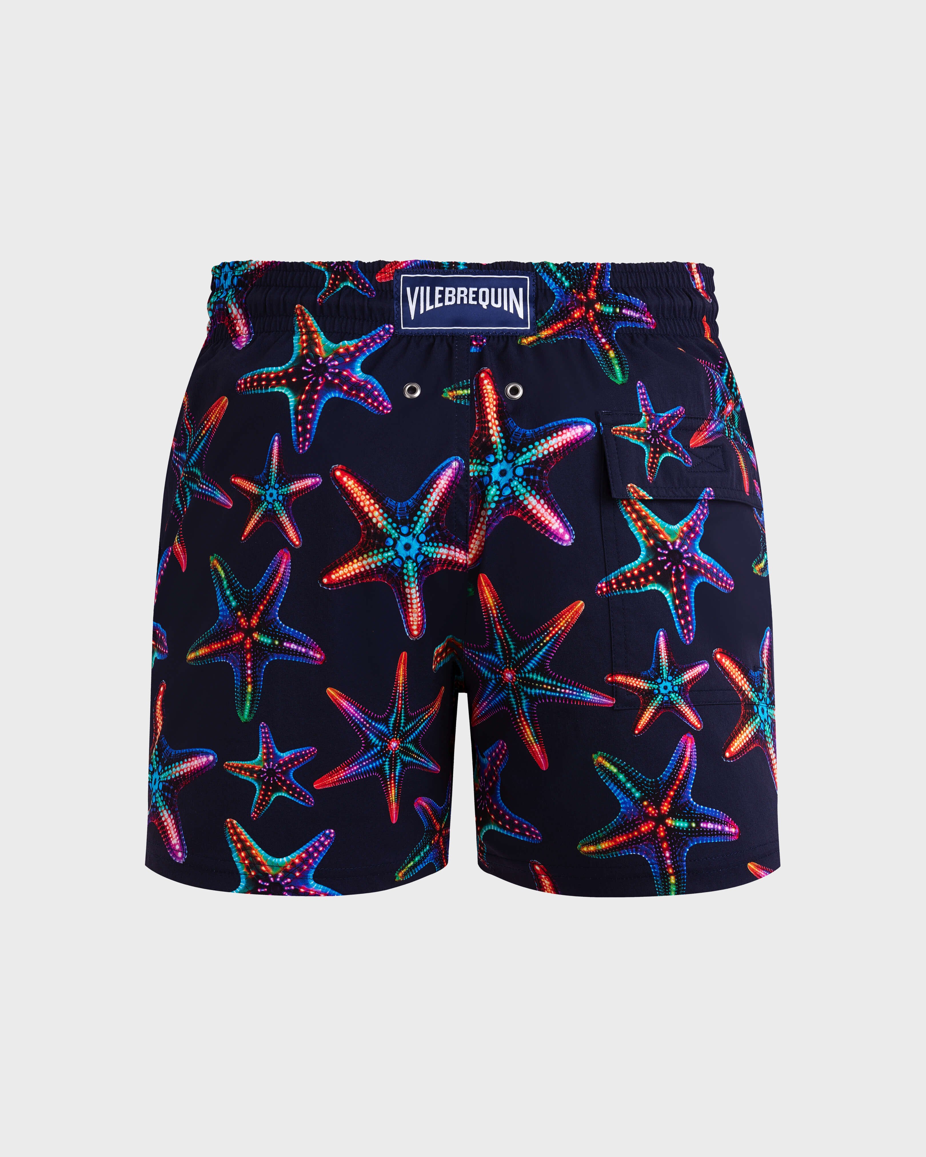 Men Stretch Short Swim Shorts Disco Stars NAVY back view