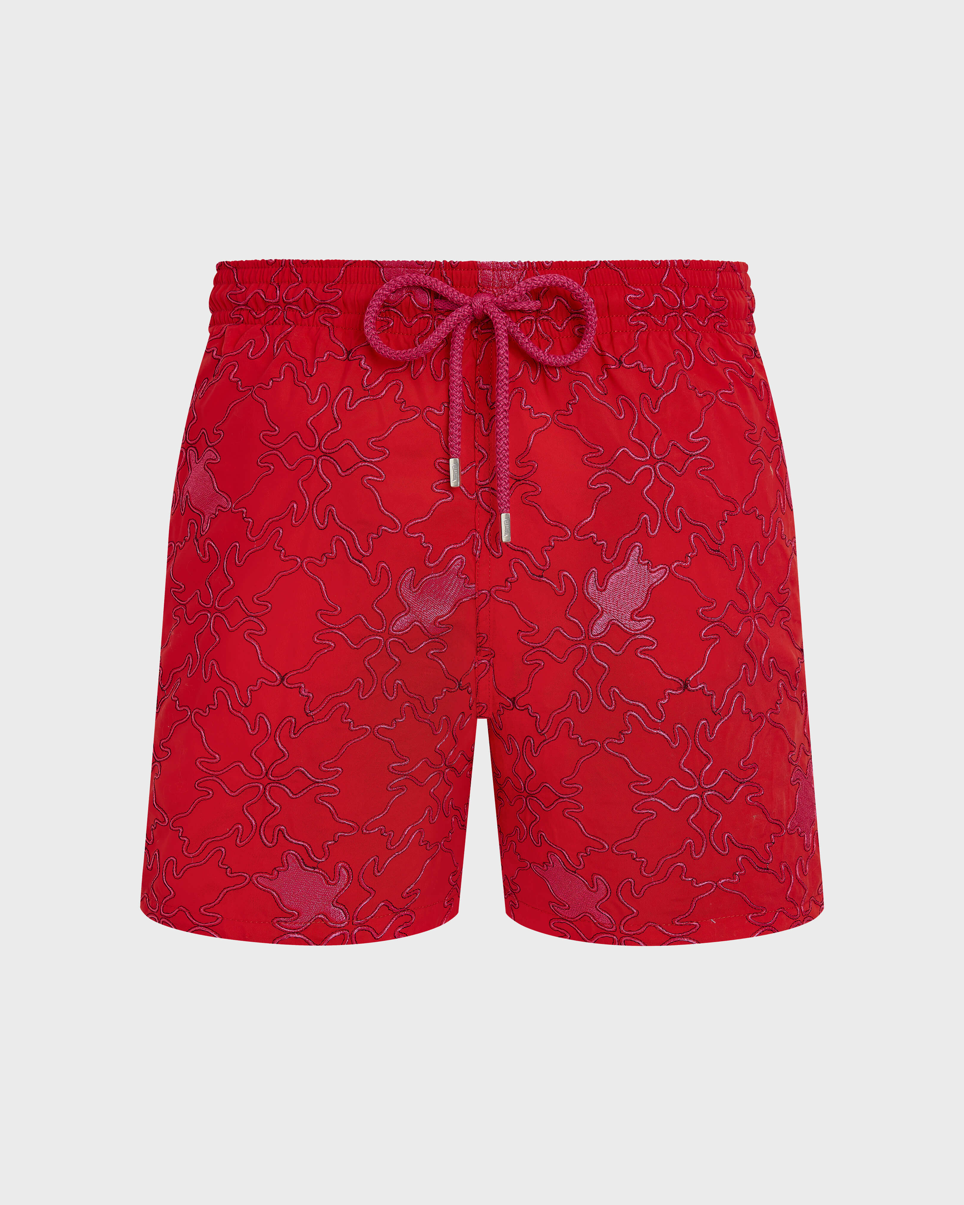 Men Swim Shorts Embroidered Turtles Net - Limited Edition POPPY RED front view