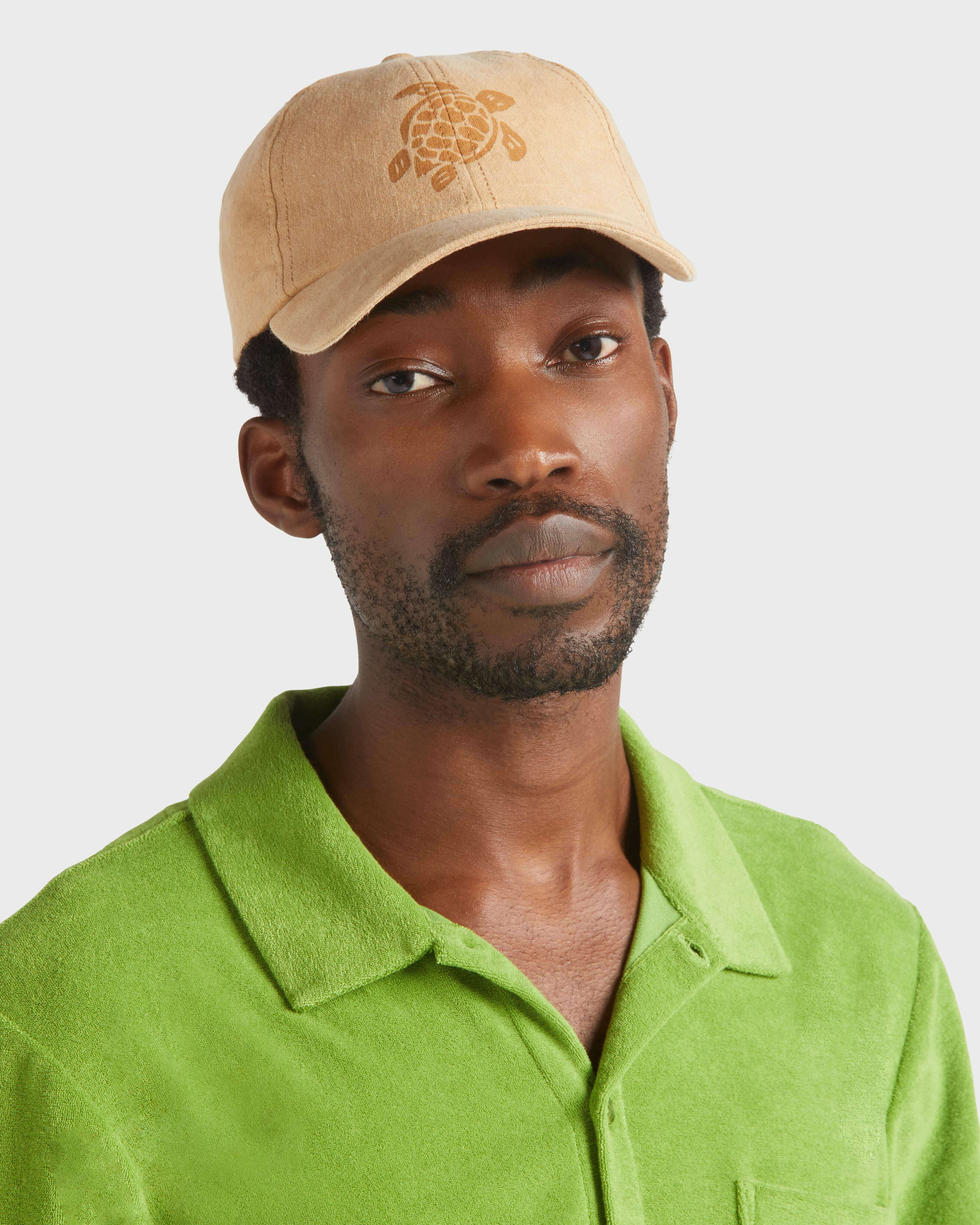 Unisex Linen Cap Solid MOCHA frontworn view