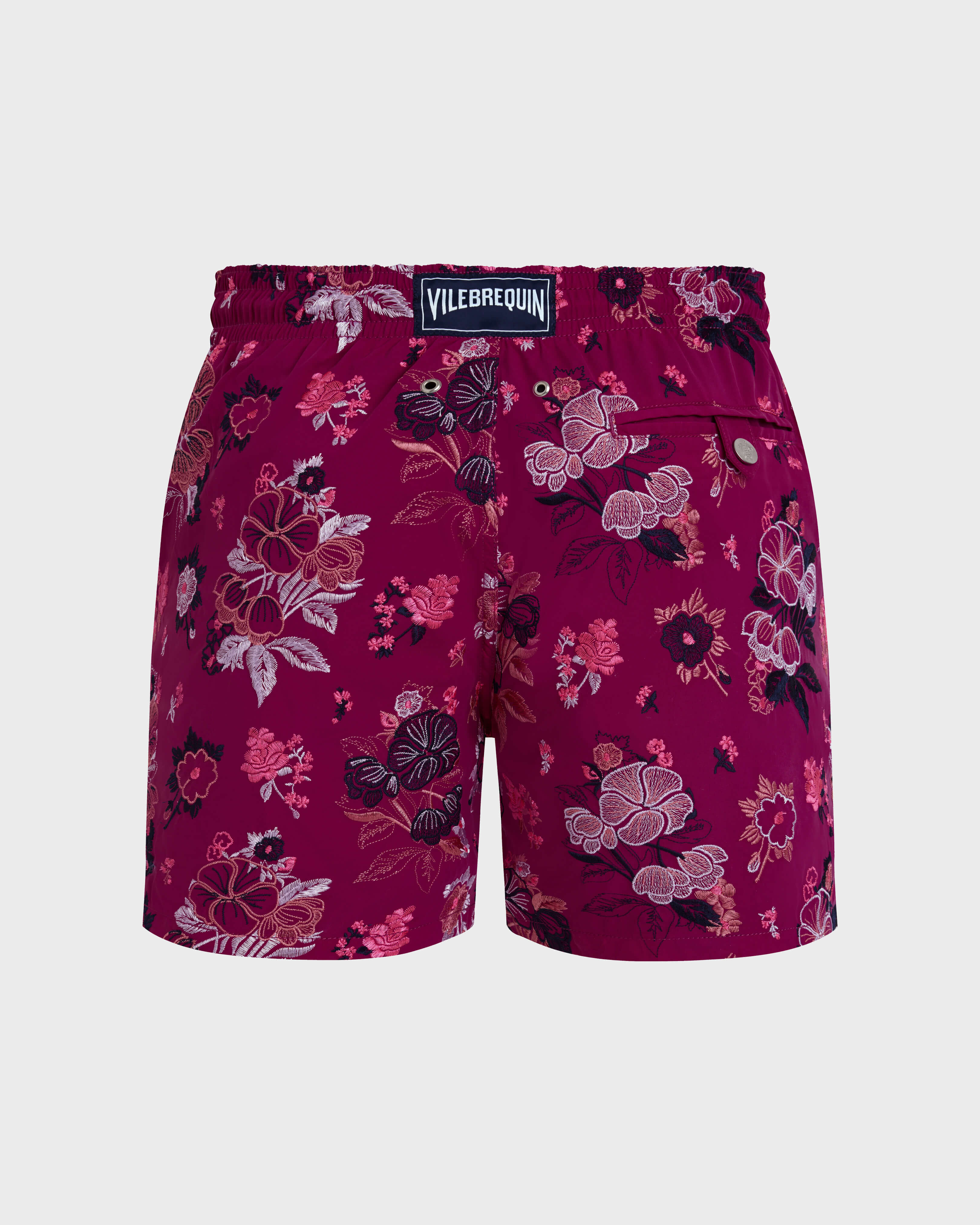Men Swim Shorts Embroidered Flowers - Limited Edition CRIMSON PURPLE back view