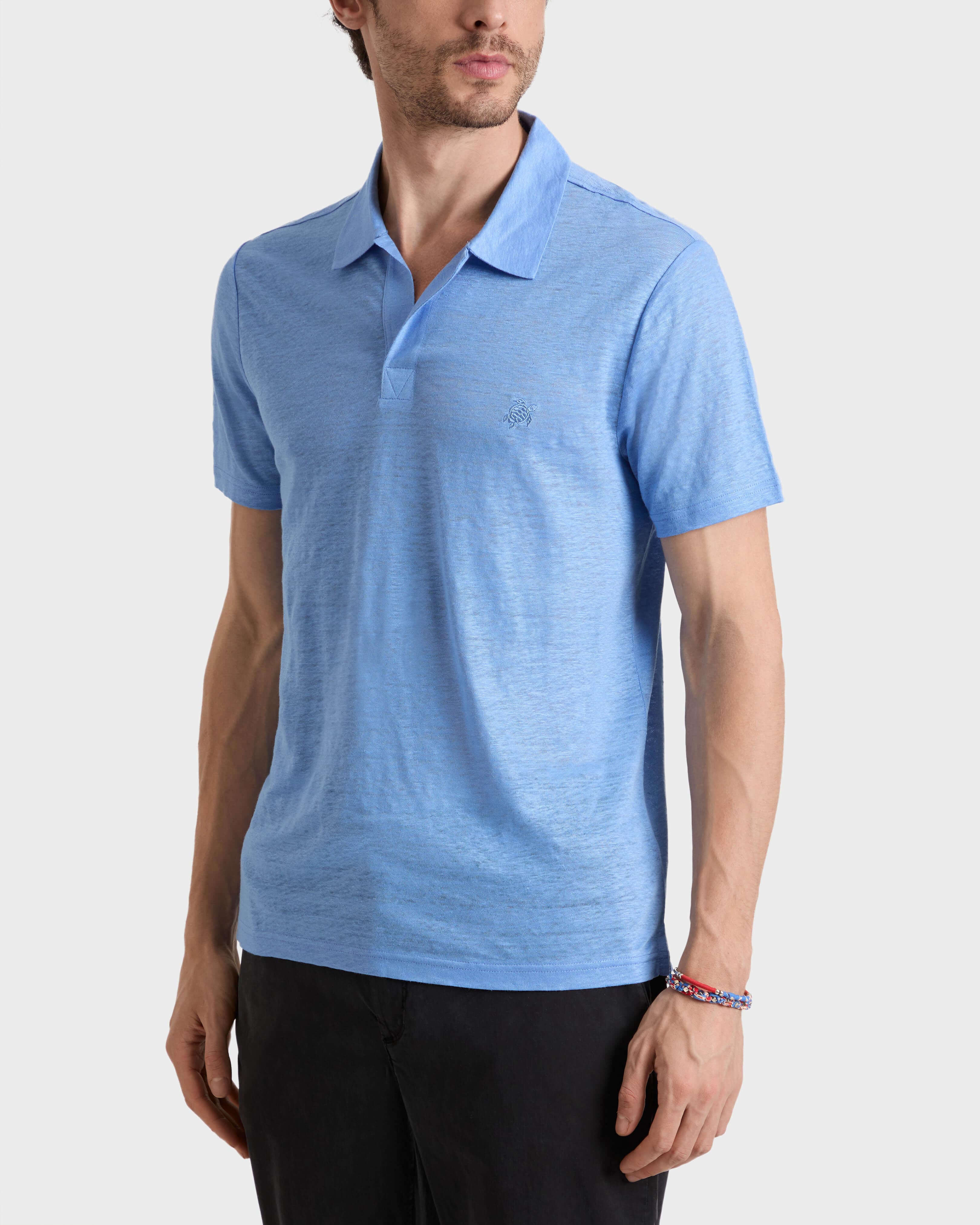 Polo en punto de lino de color liso para hombre TRINIDAD frontworn view