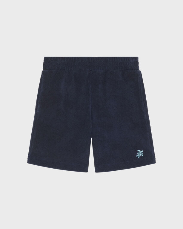 Vilebrequin Kids' Boys Terry Bermuda Shorts Embroidered Turtle In Blue