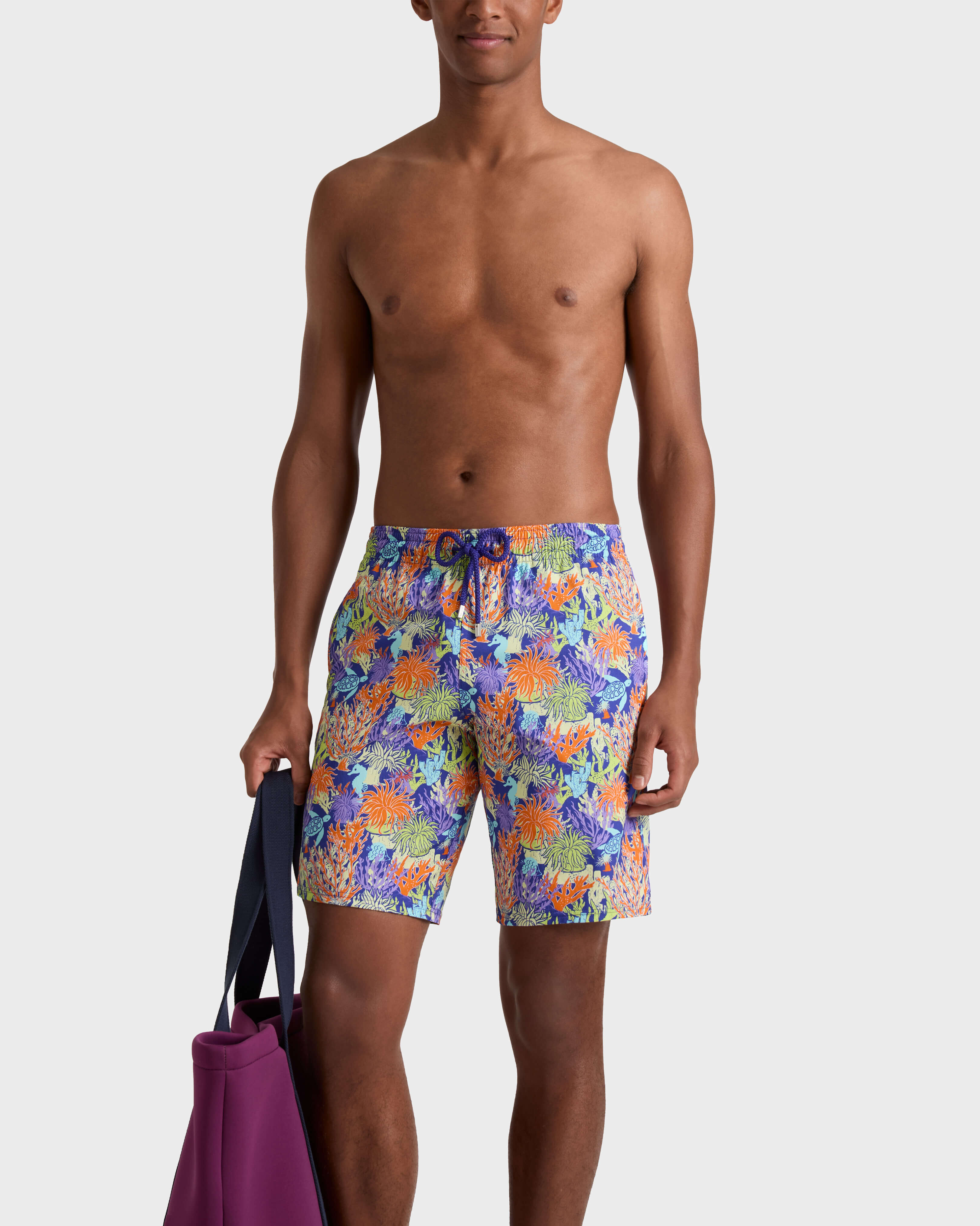 Men Long Stretch Swim Shorts Aquatic Life VERSAILLES frontworn view