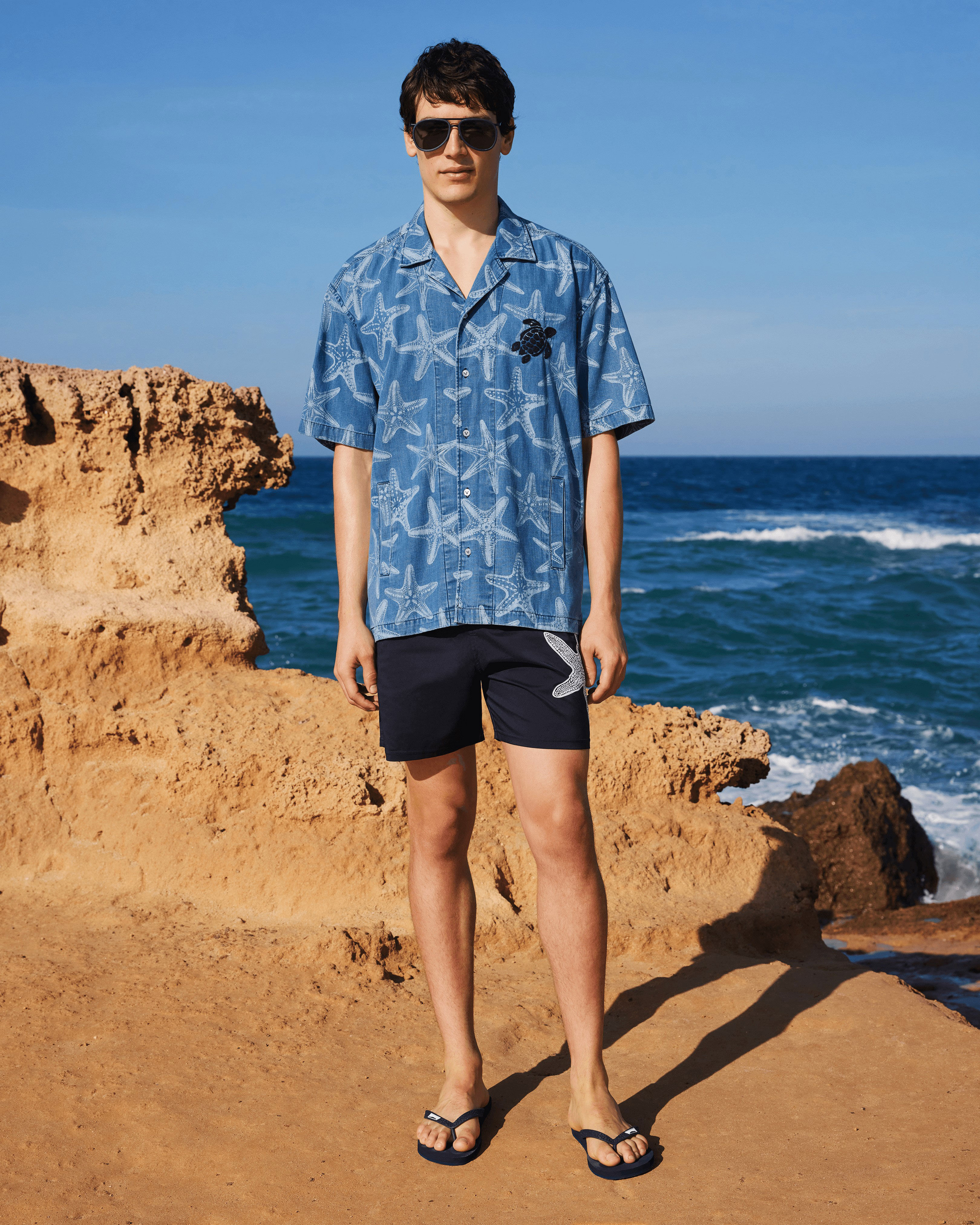 Men Stretch Short Swim Shorts Placed Starlette NAVY look3 view