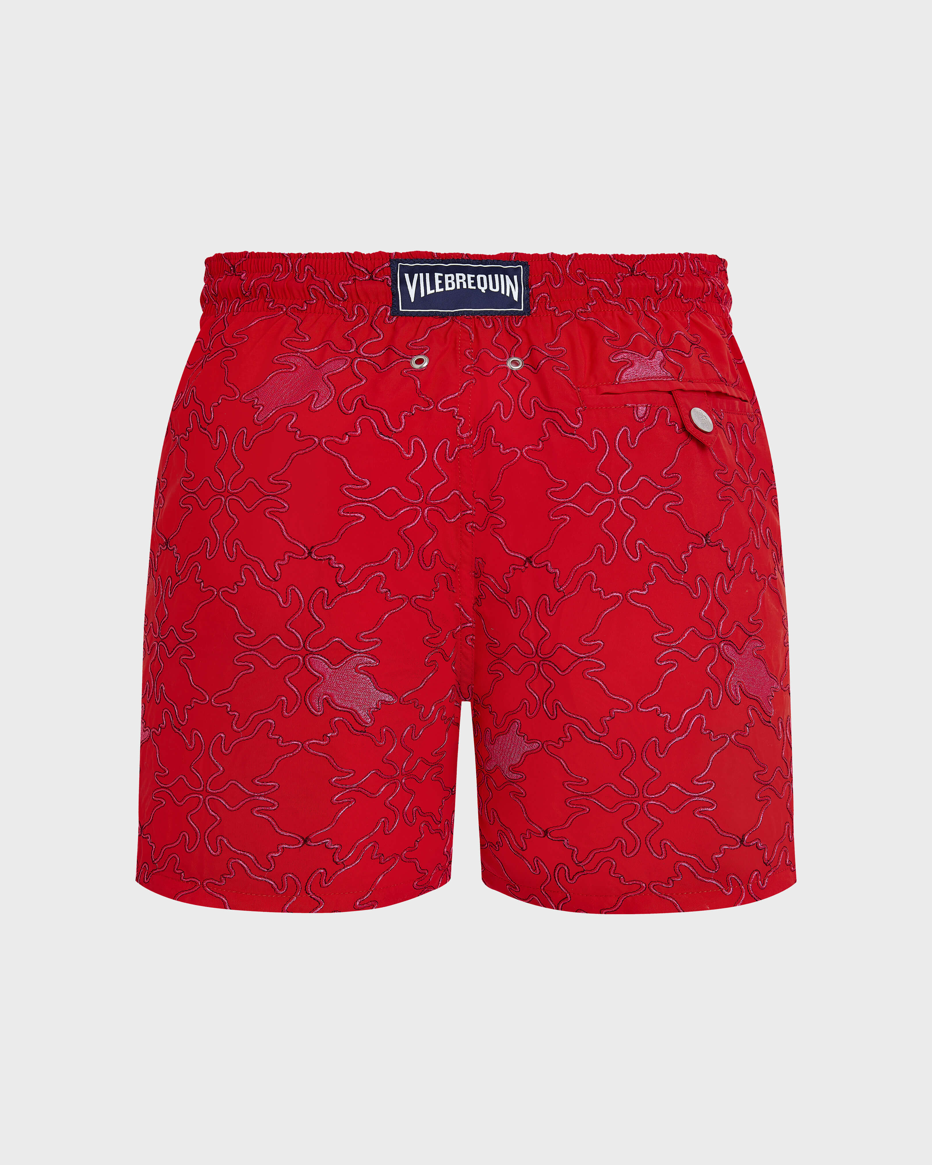 Men Swim Shorts Embroidered Turtles Net - Limited Edition POPPY RED back view