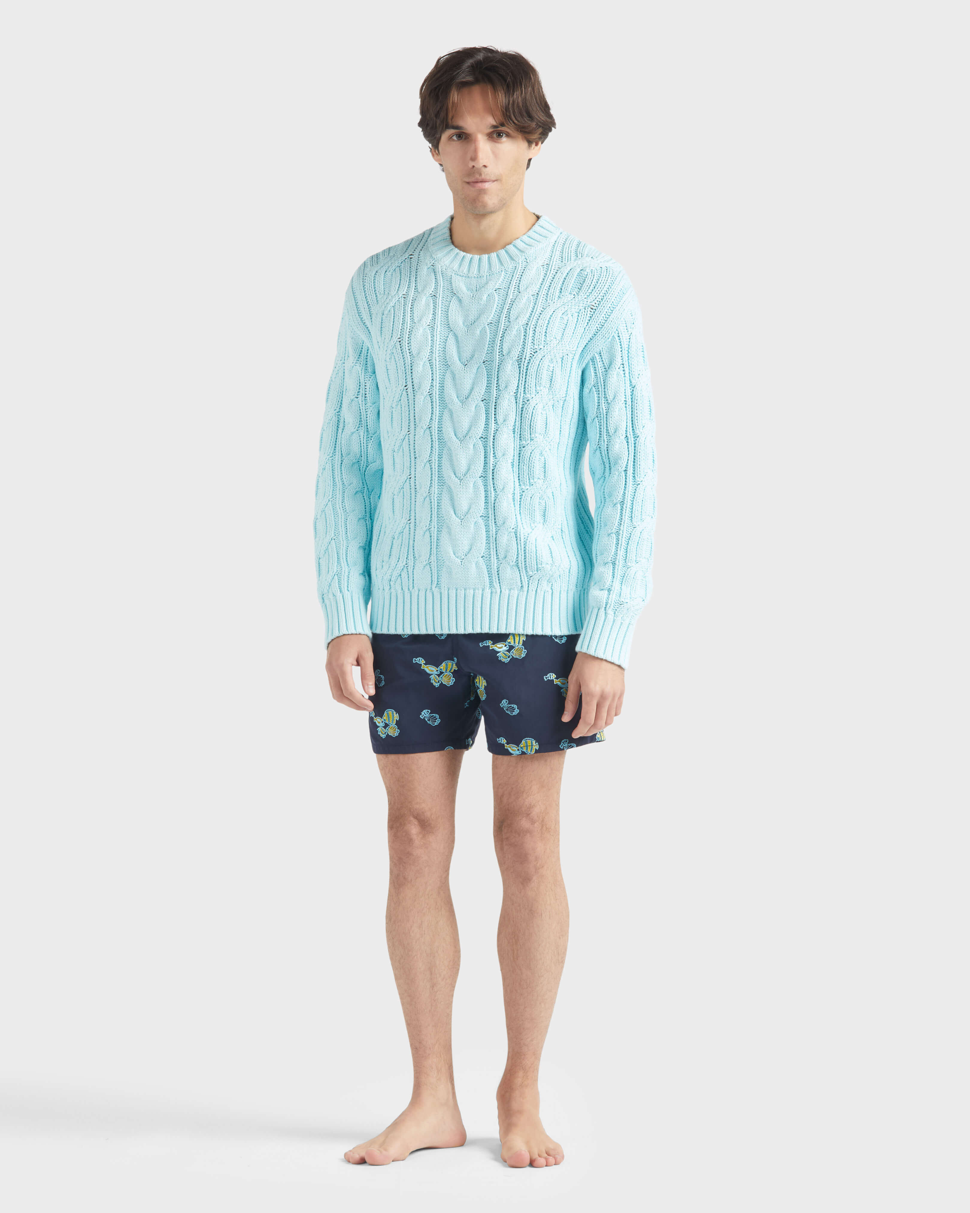 Men Cable-Knit Cotton Sweater THALASSA frontworn view