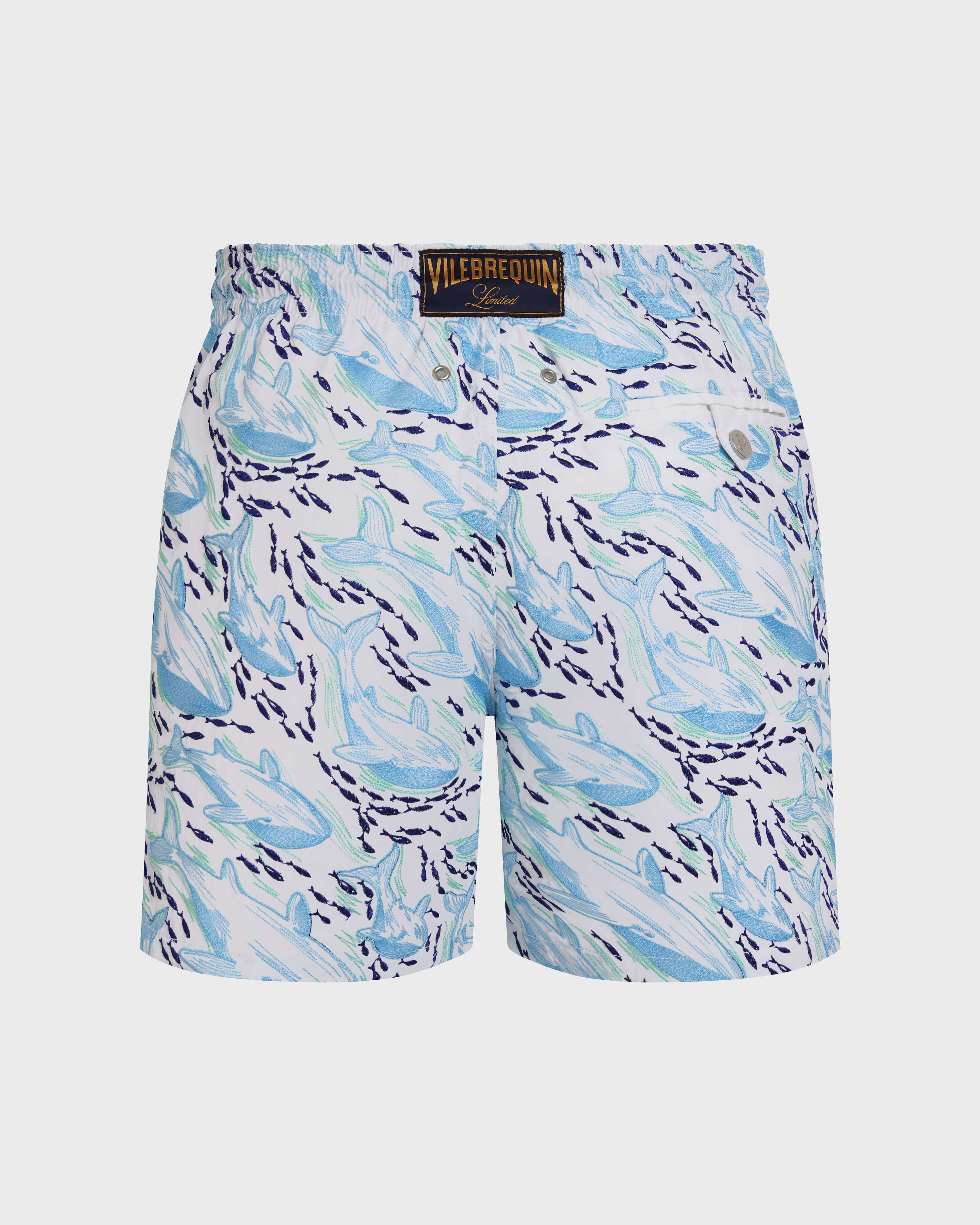Bañador con bordado Whales Offset para hombre - Edición limitada BLANCO back view
