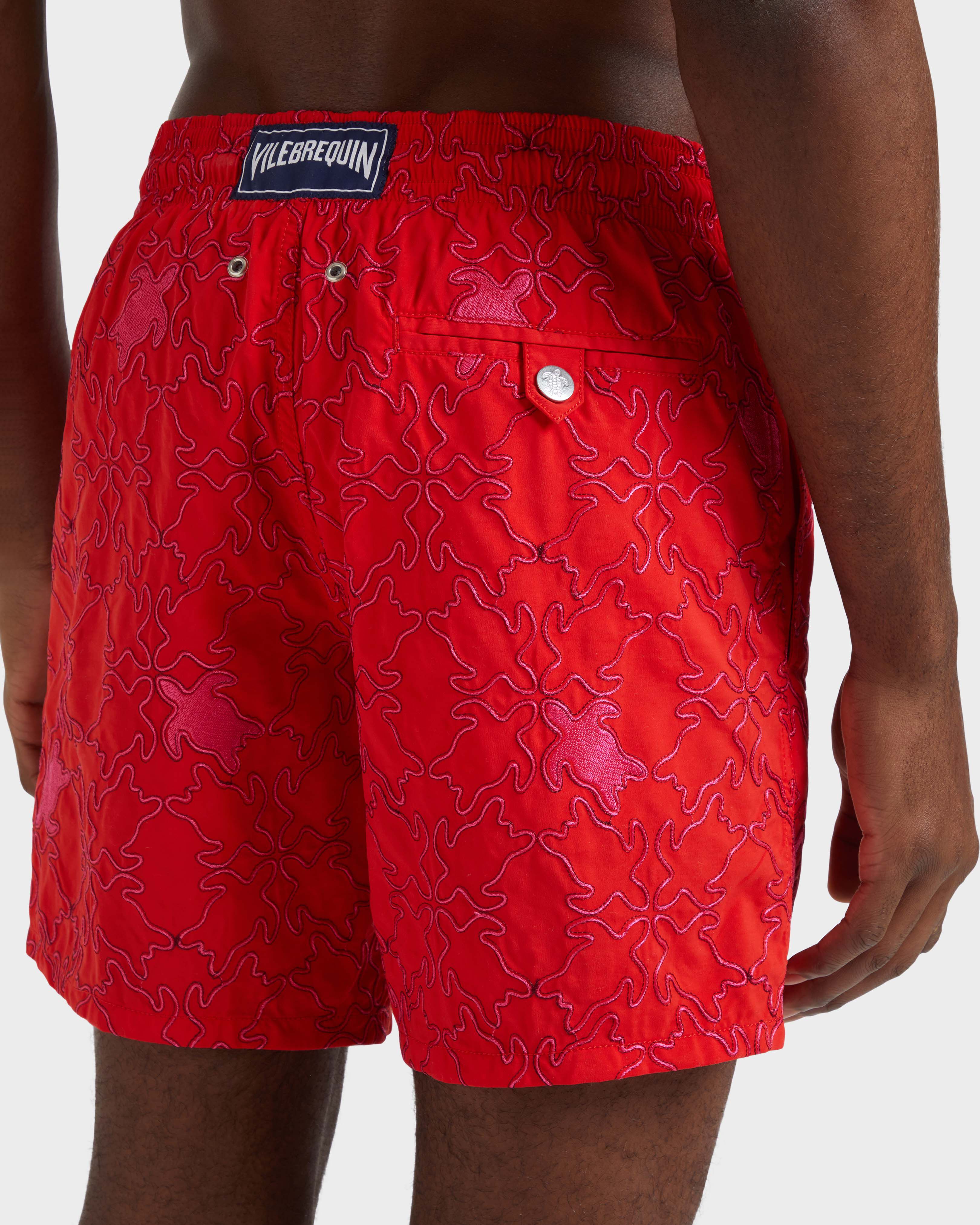 Men Swim Shorts Embroidered Turtles Net - Limited Edition POPPY RED supp2 view