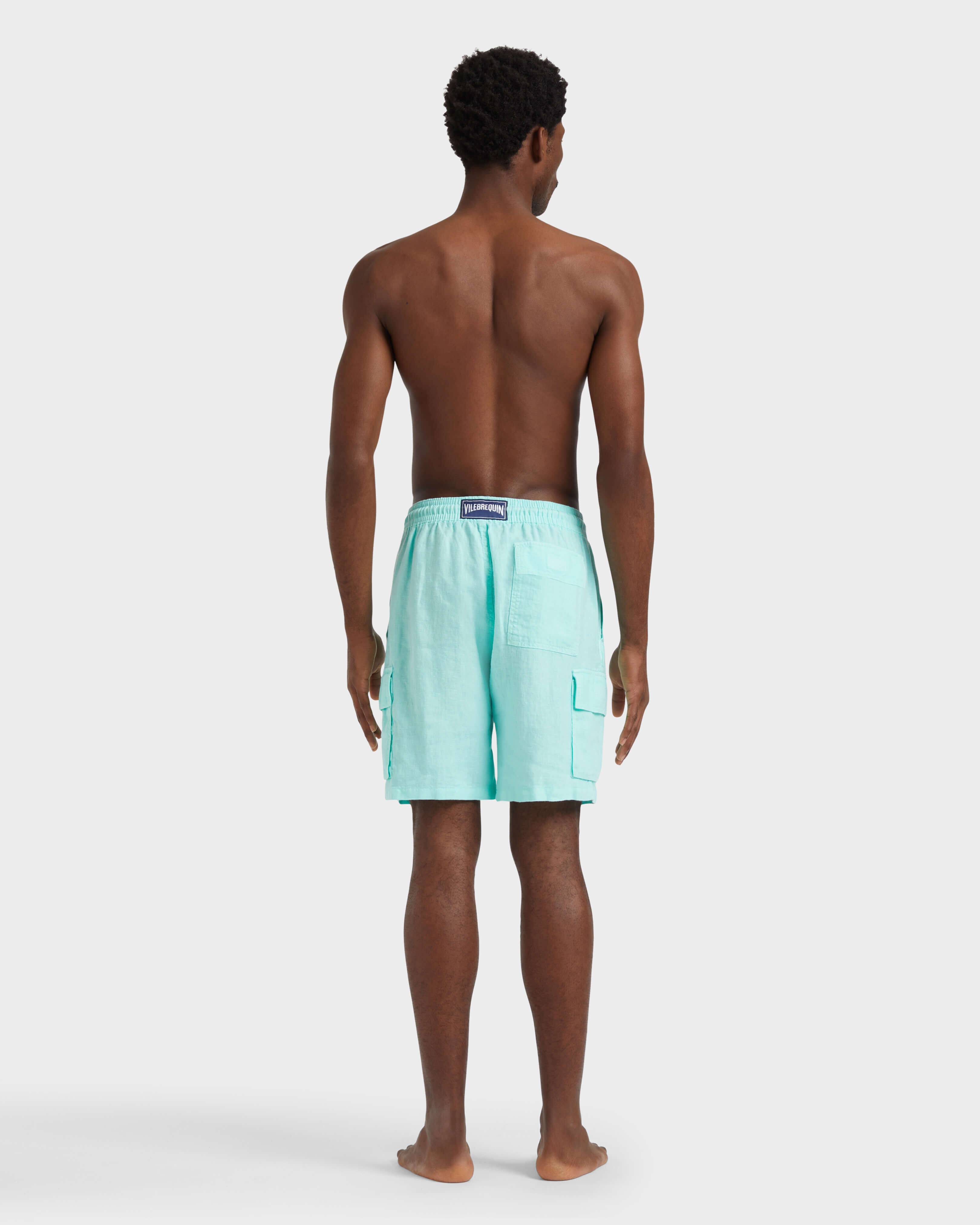 Men Linen Bermuda Shorts Cargo Pockets CARIBBEAN backworn view