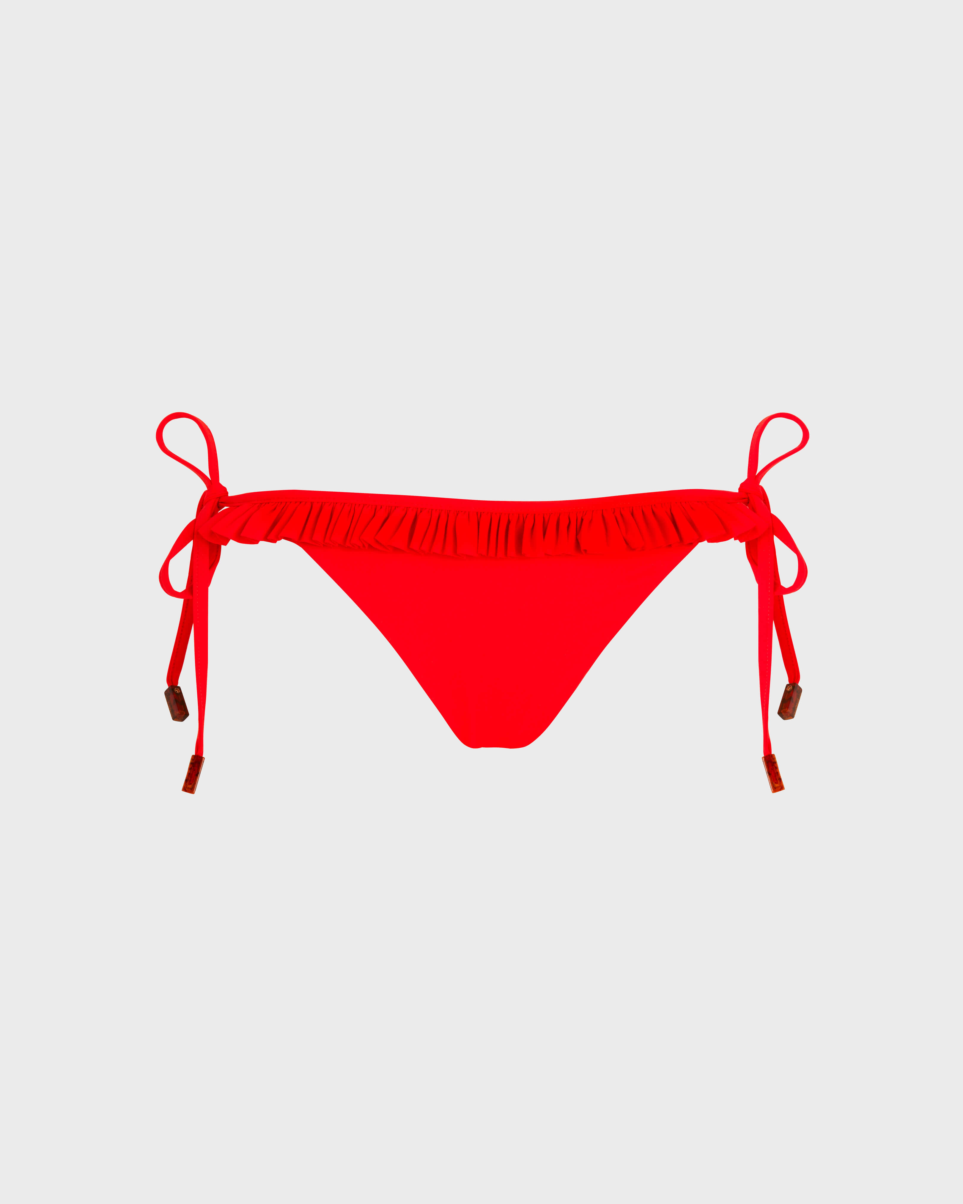 Women Side Tie Mini Bikini Bottom Solid POPPY RED front view