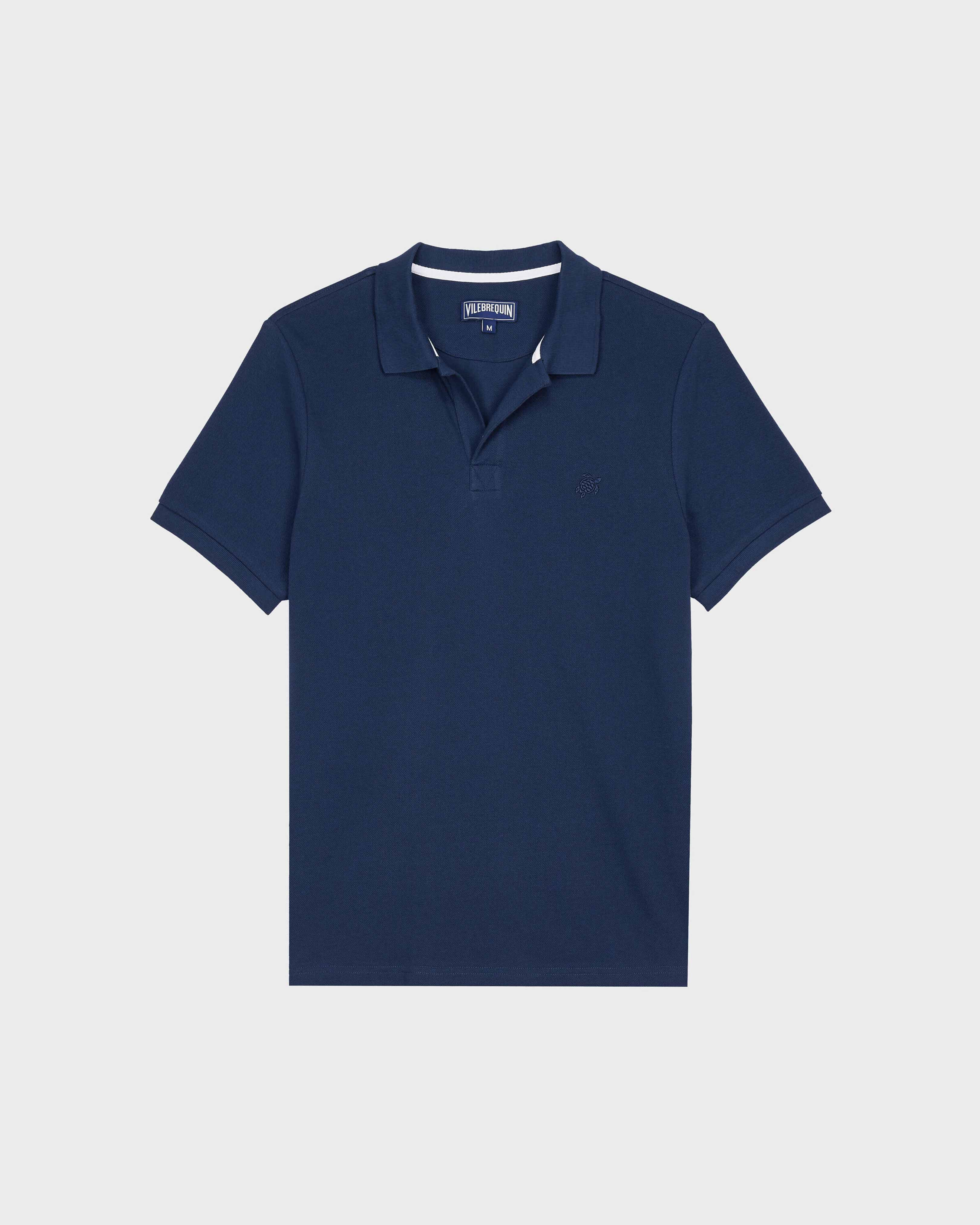 Men Organic Cotton Pique Polo Shirt Solid NAVY front view