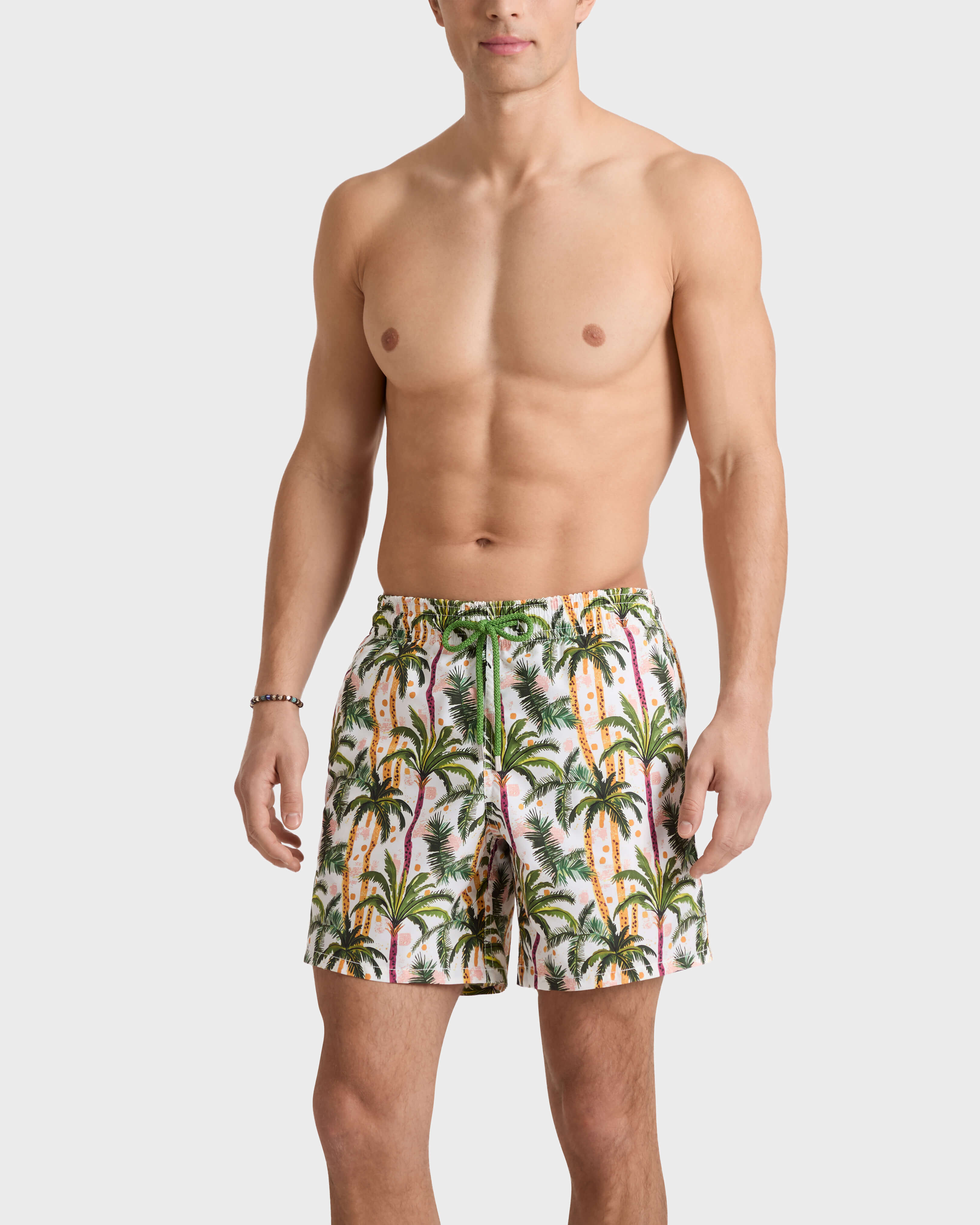 Men Swim Shorts Brazil Jungle WHITE frontworn view
