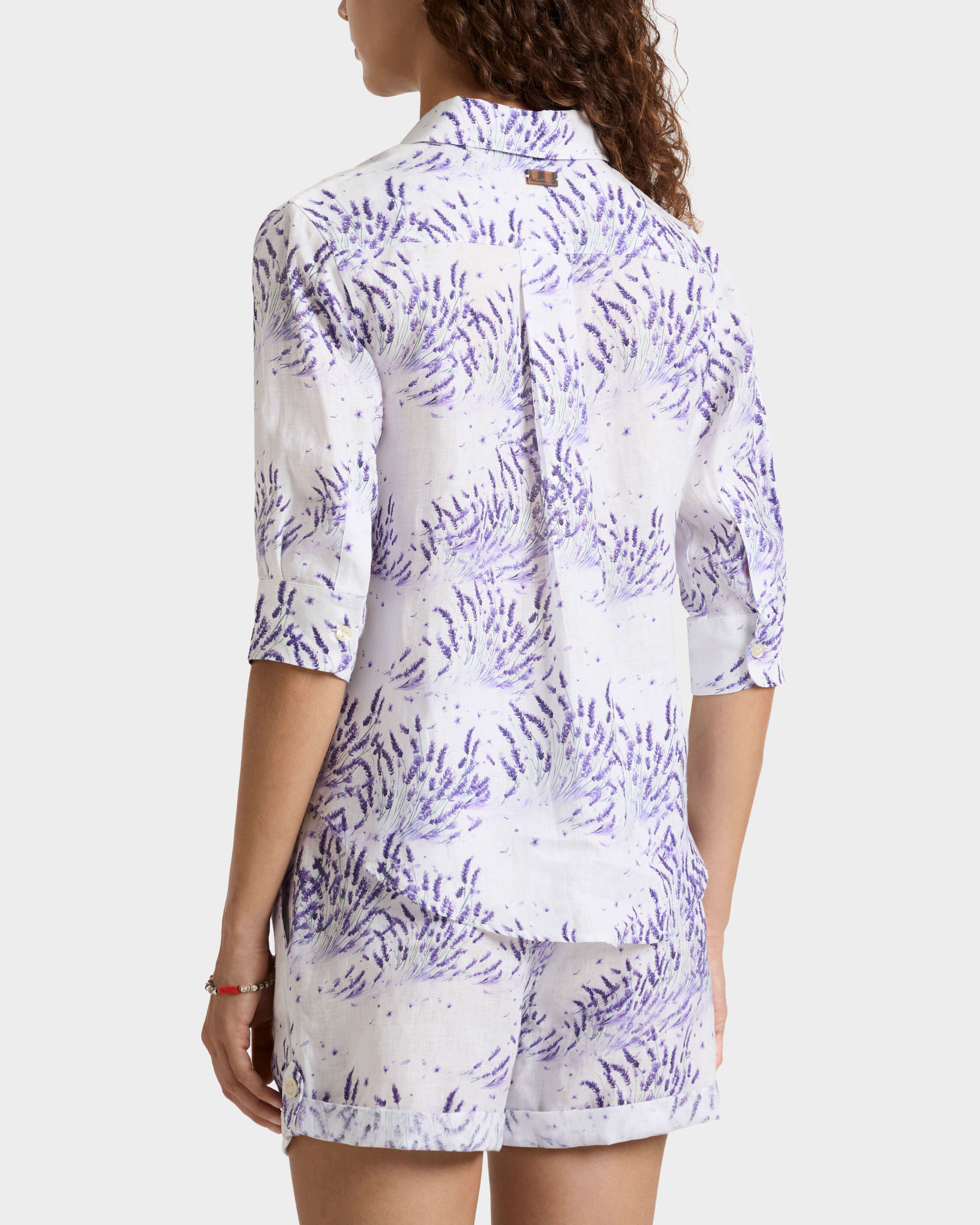 Women Linen Shirt Lavender - IN STOCK May 12th WHITE backworn view