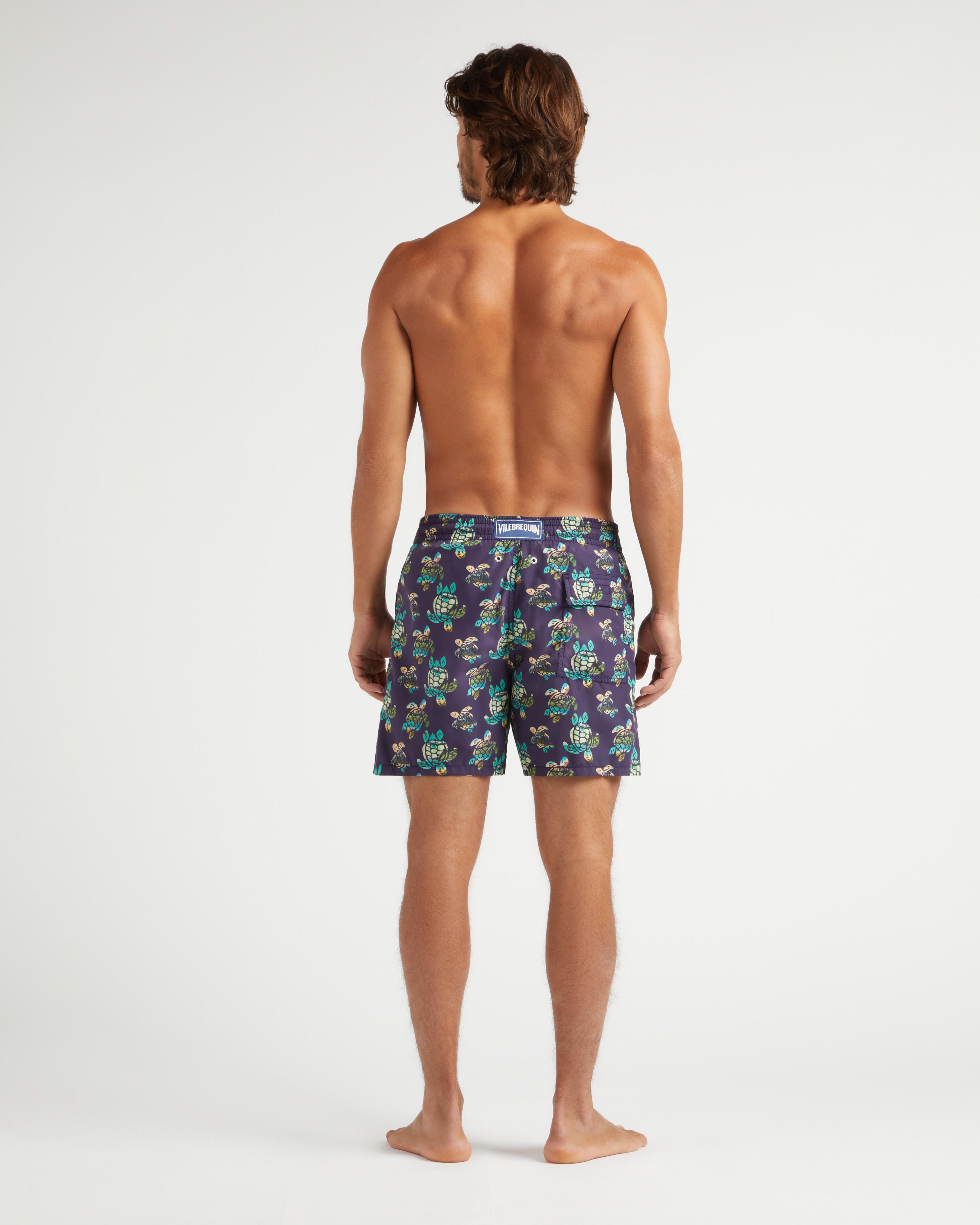 Men Swim Shorts Landscape Turtles MIDNIGHT backworn view
