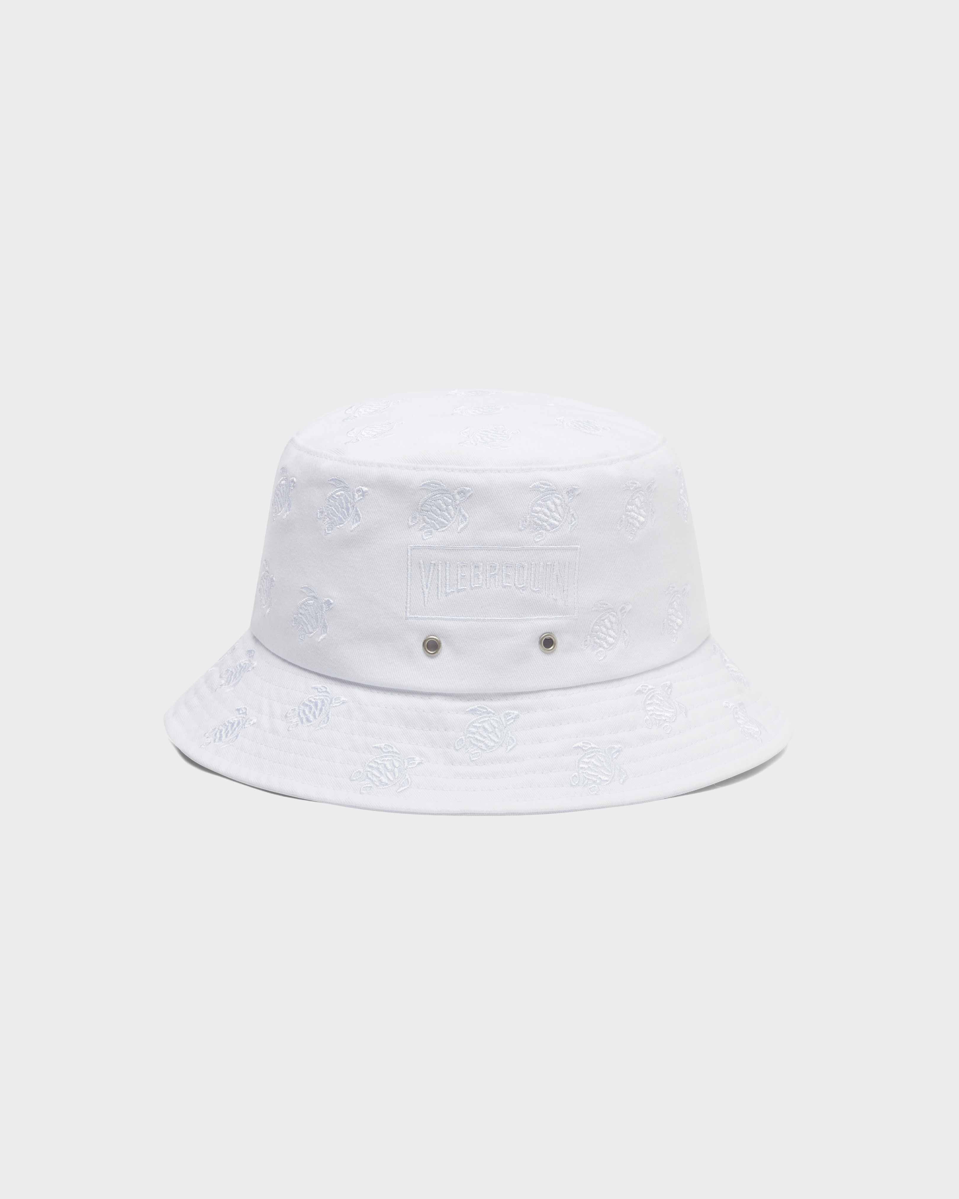 Embroidered Bucket Hat Turtles All Over WHITE back view