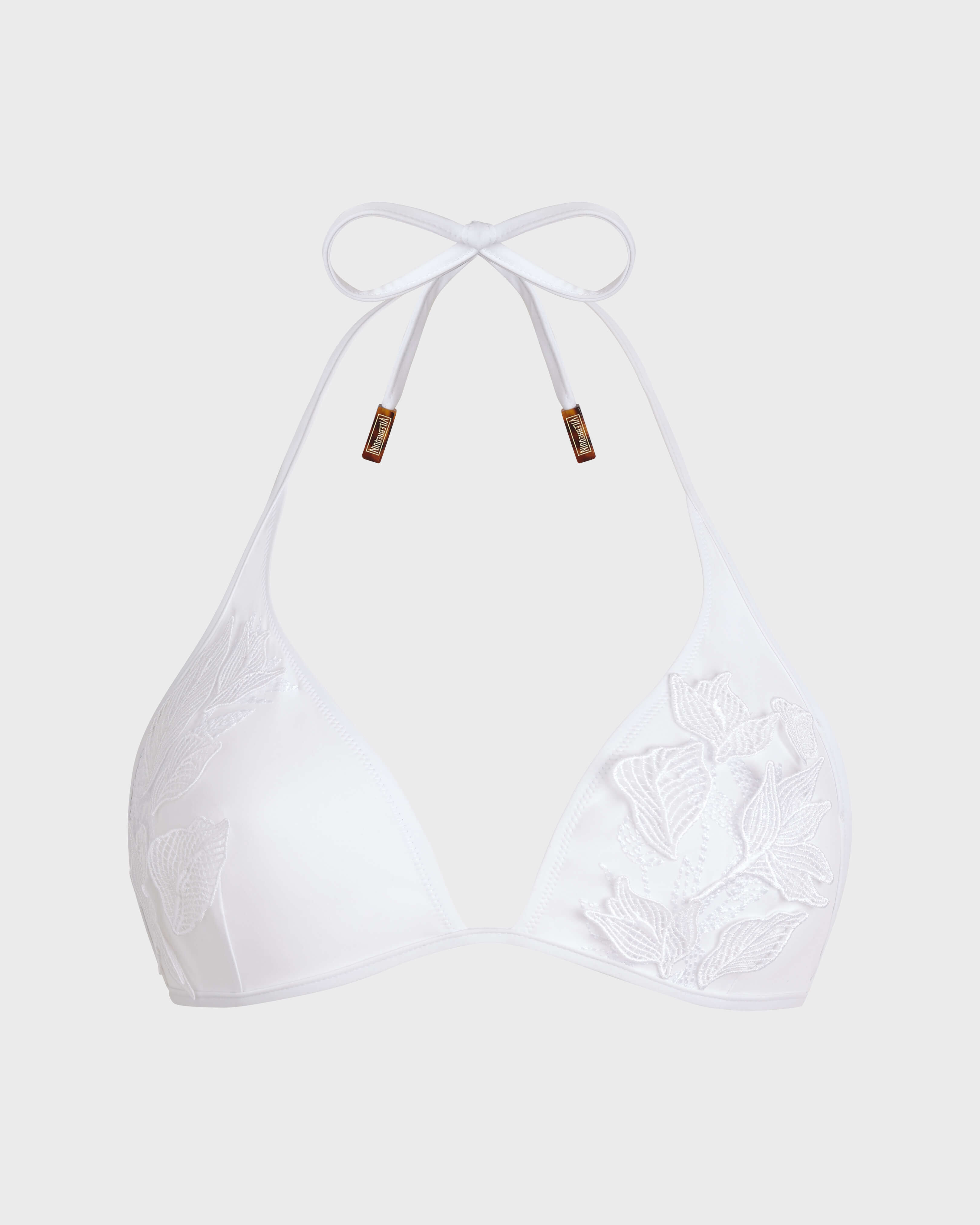 Triangel-Bikini-Top mit bestickter Strelitzie-Blüte Damen - Collection Limited WEISS front view