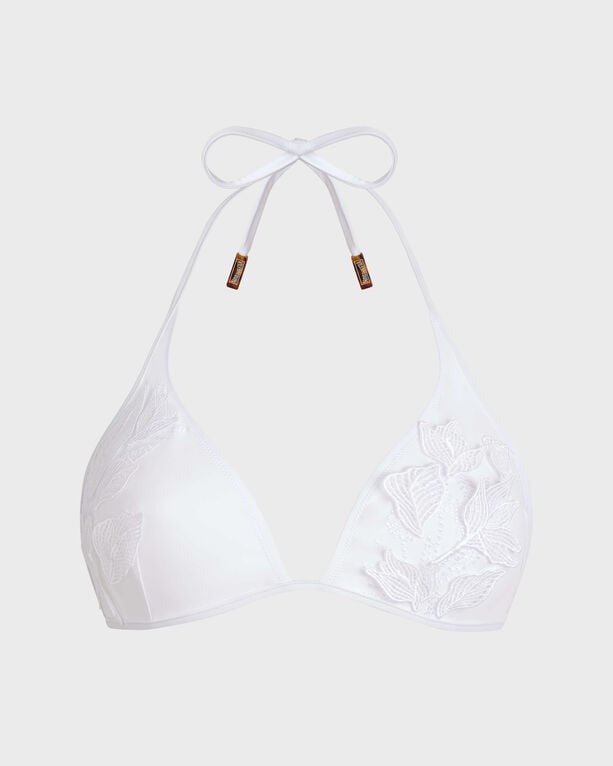 Vilebrequin - Women Embroidered Triangle Bikini Top Strelitzia Flower - Limited Collection - Swimwear - Flette - White - Size XS