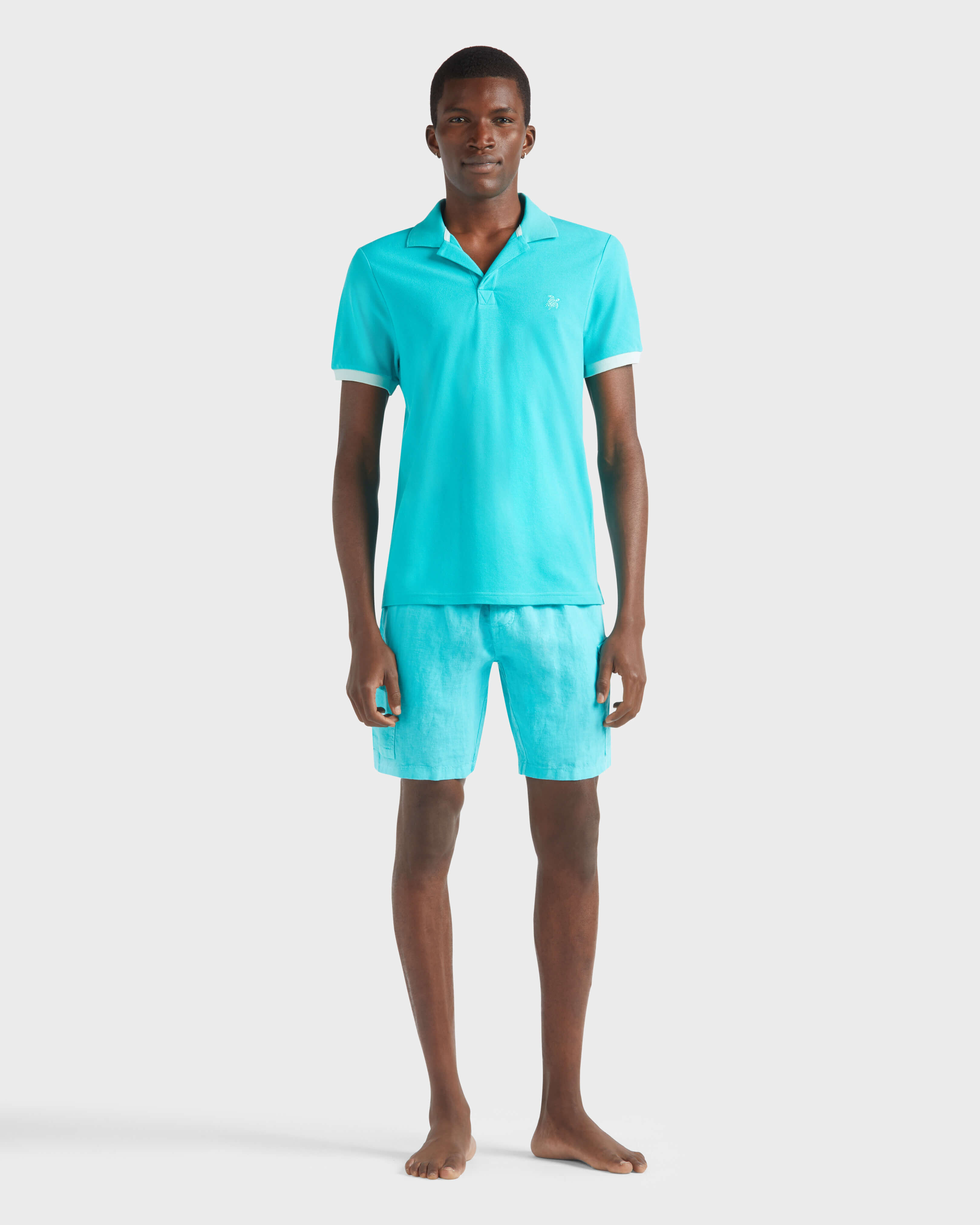 Men Organic Cotton Pique Polo Shirt Solid DISCO GREEN frontworn view