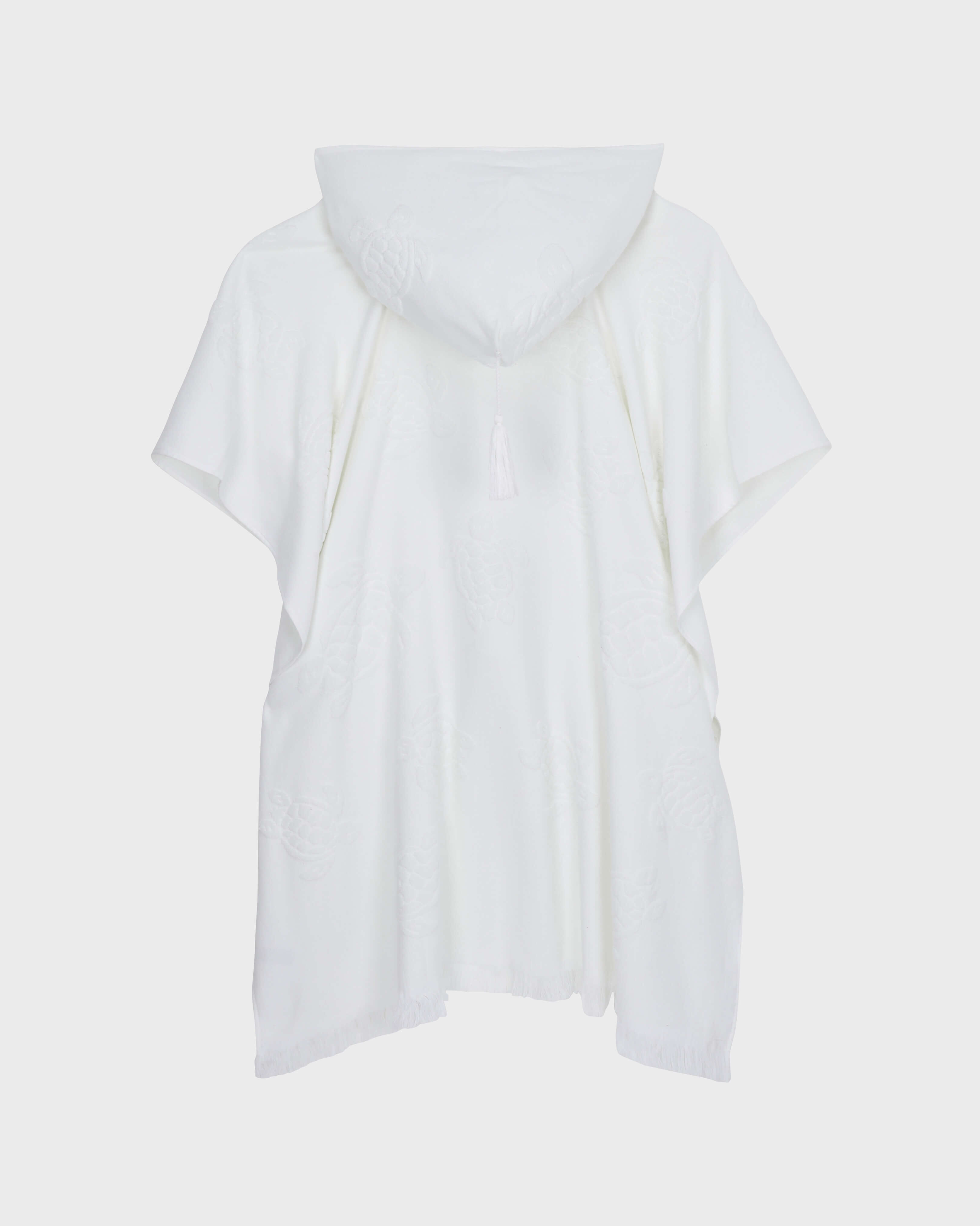 Poncho en coton organique Ronde des Tortues BLANC back view
